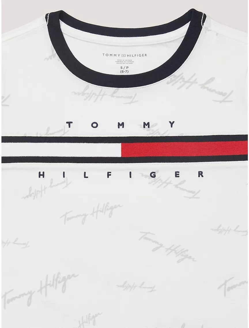 Tommy Hilfiger Kids' Signature Flag Stripe Logo T-Shirt - Optic White