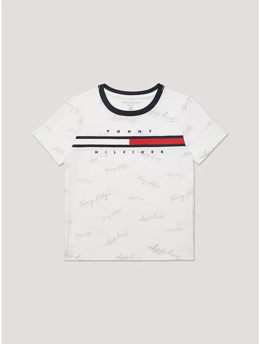 Tommy Hilfiger Kids' Signature Flag Stripe Logo T-Shirt - Optic White