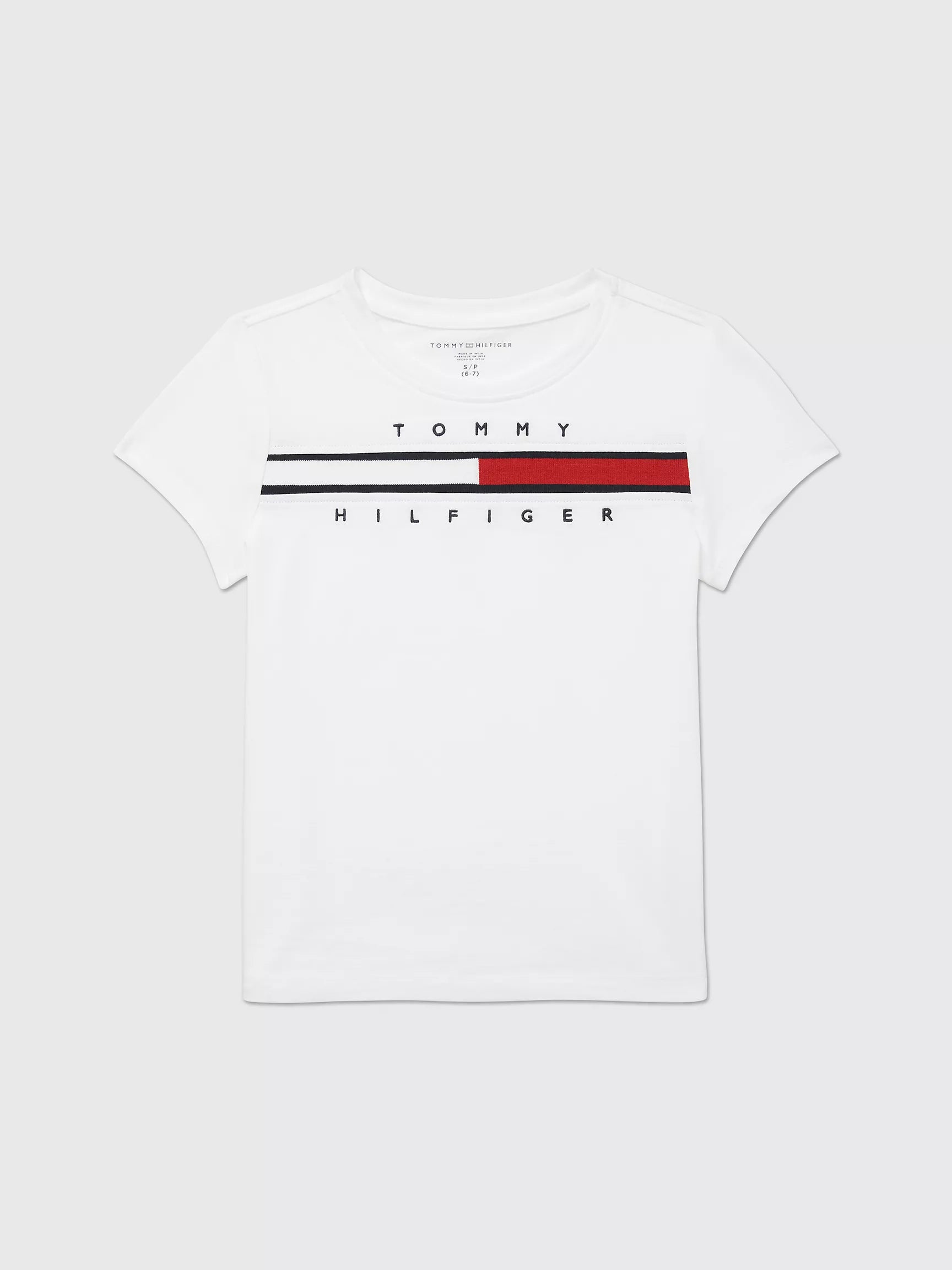 Tommy Girls' Flag Stripe T-Shirt /Fresh White