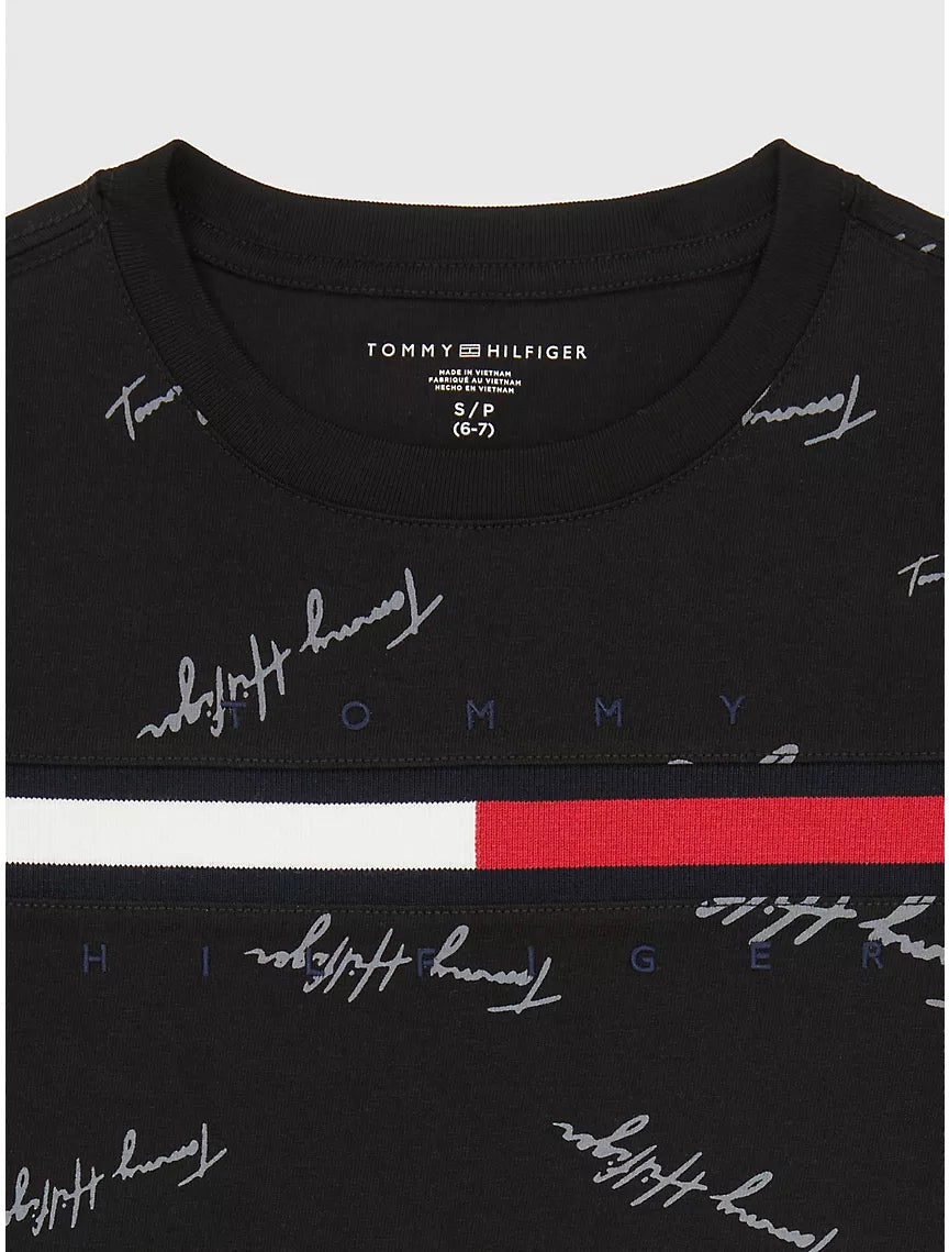 Tommy Hilfiger Kids' Signature Flag Stripe Logo T-Shirt - Black