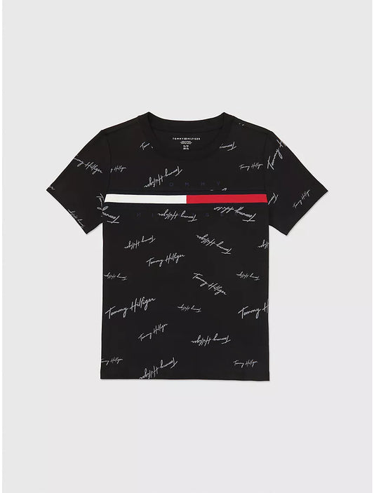 Tommy Hilfiger Kids' Signature Flag Stripe Logo T-Shirt - Black