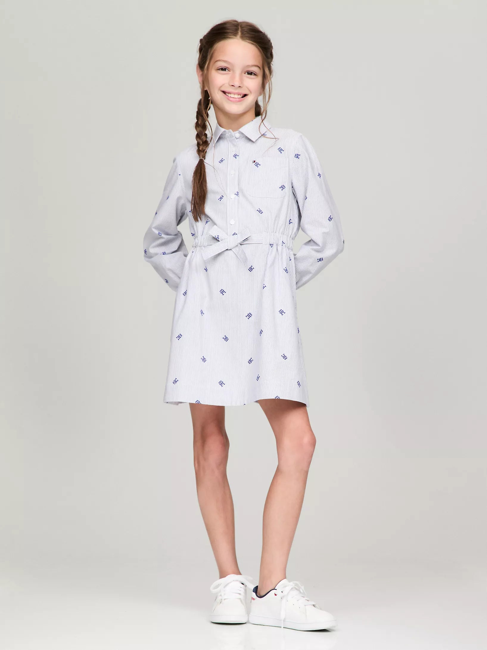 Tommy Girls' Stripe TH Monogram Shirtdress