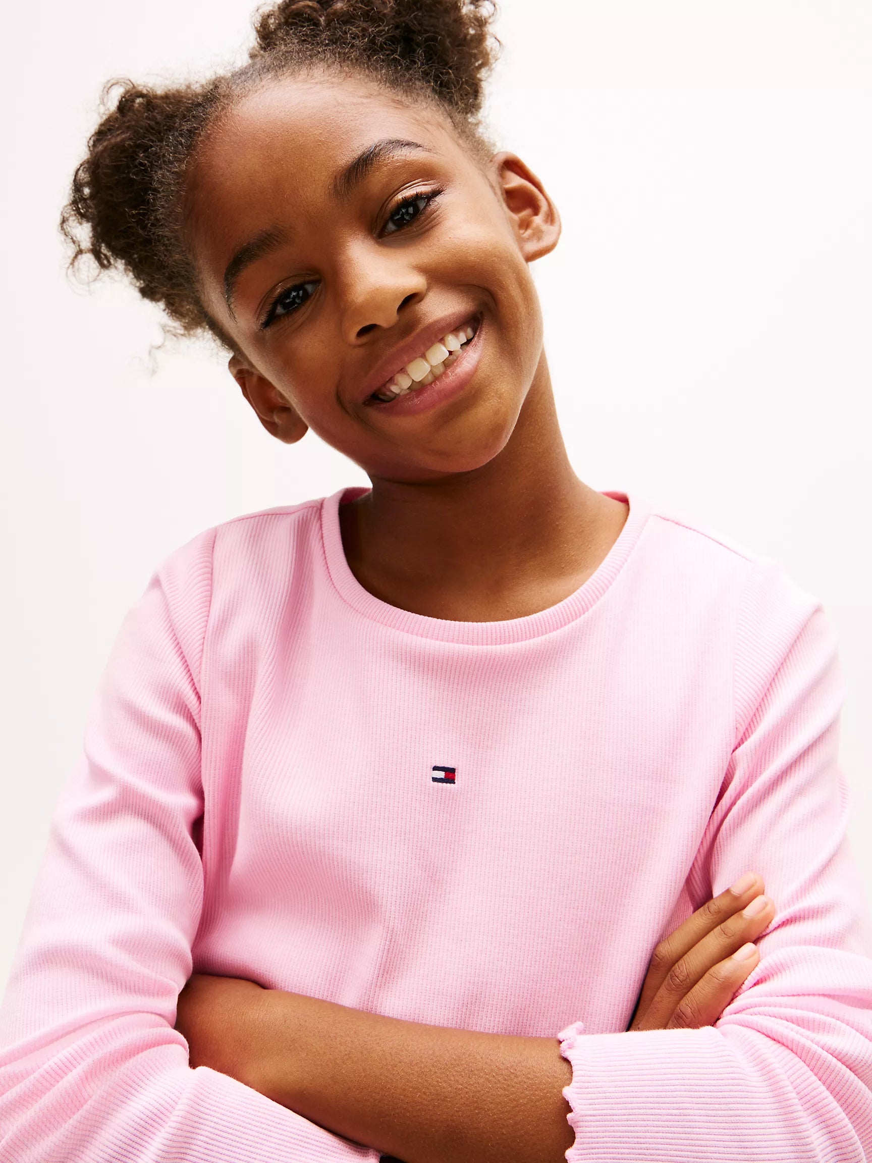 TOMMY Girls Long-Sleeve Scoop-Trim Ribbed Top Classic Pink