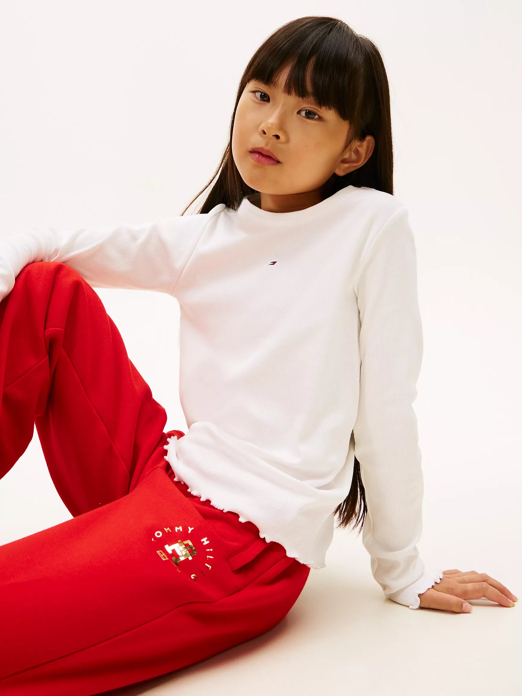 TOMMY Girls Long-Sleeve Scoop-Trim Ribbed Top Milky Way