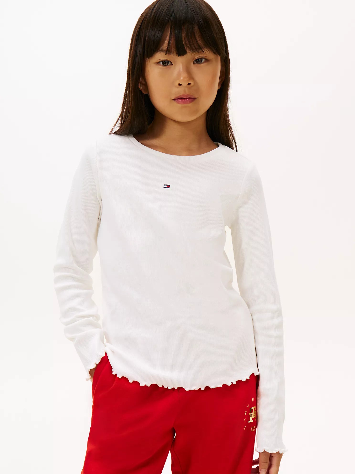 TOMMY Girls Long-Sleeve Scoop-Trim Ribbed Top Milky Way