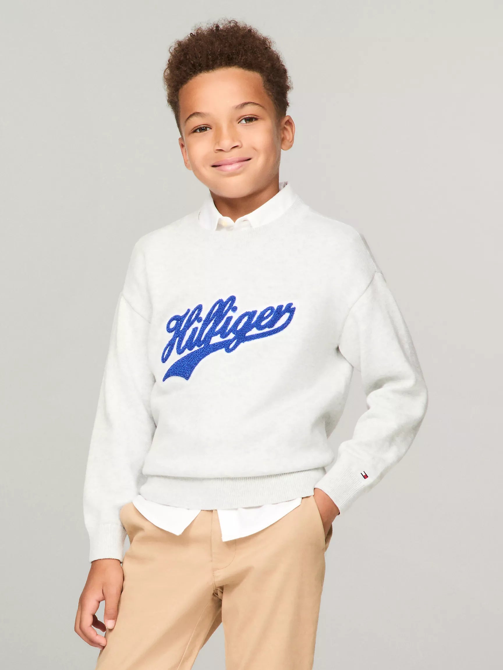 BOYS' Tommy Flocked Script Logo Sweater