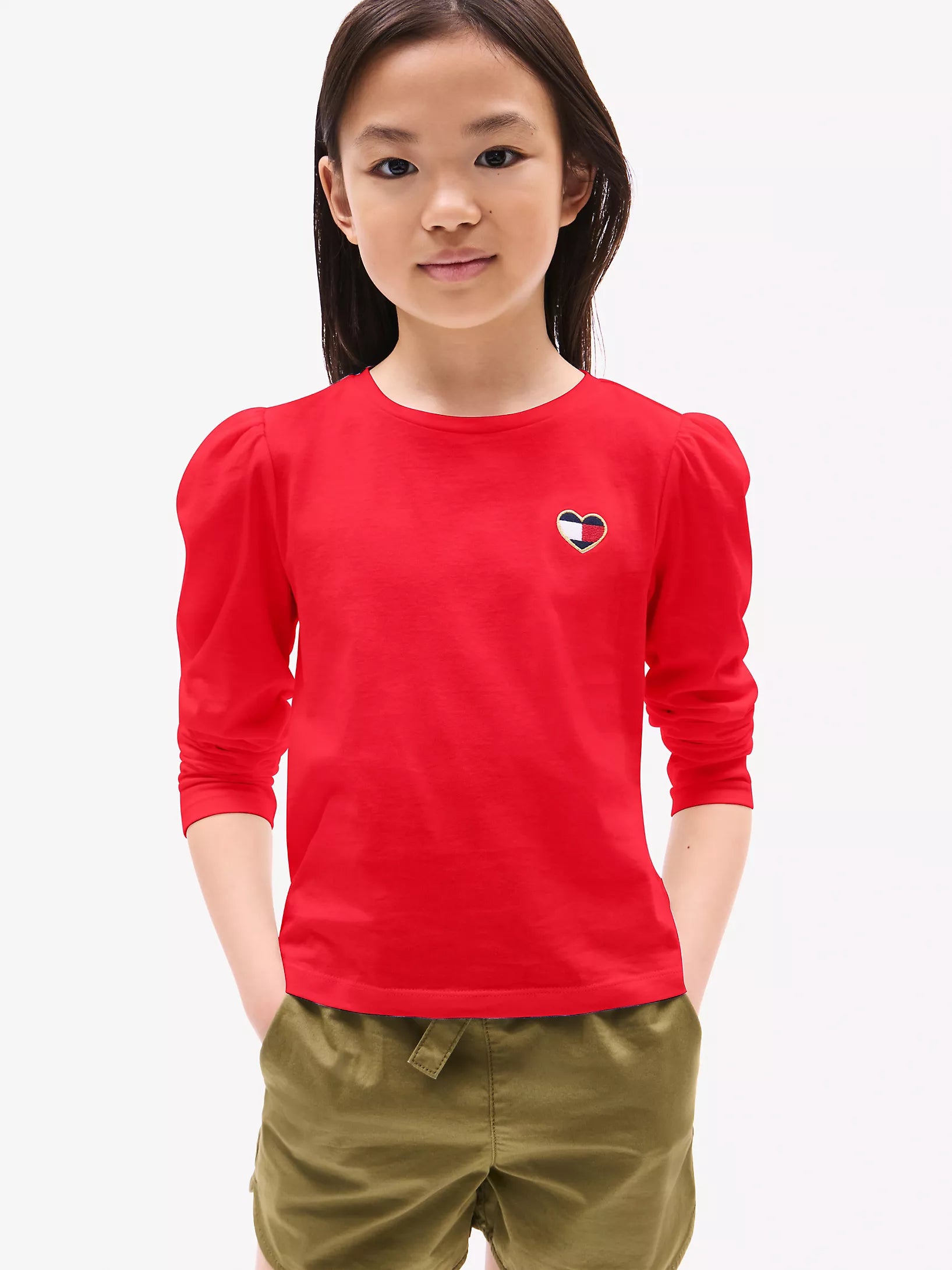 Tommy Girls' Puff-Shoulder T-Shirt / RED