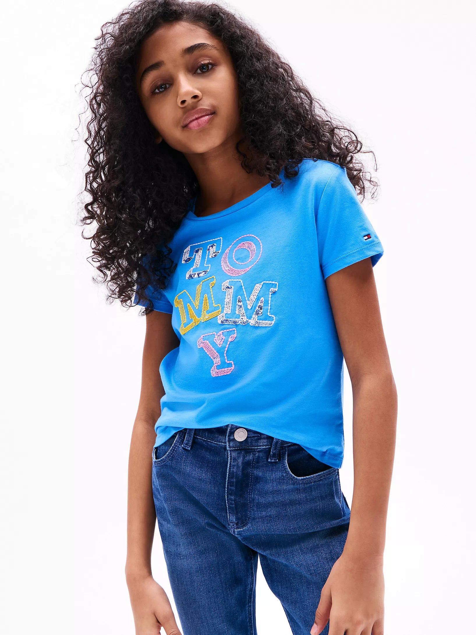 Girls' Tommy Sequin Tommy Logo T-Shirt / Blue