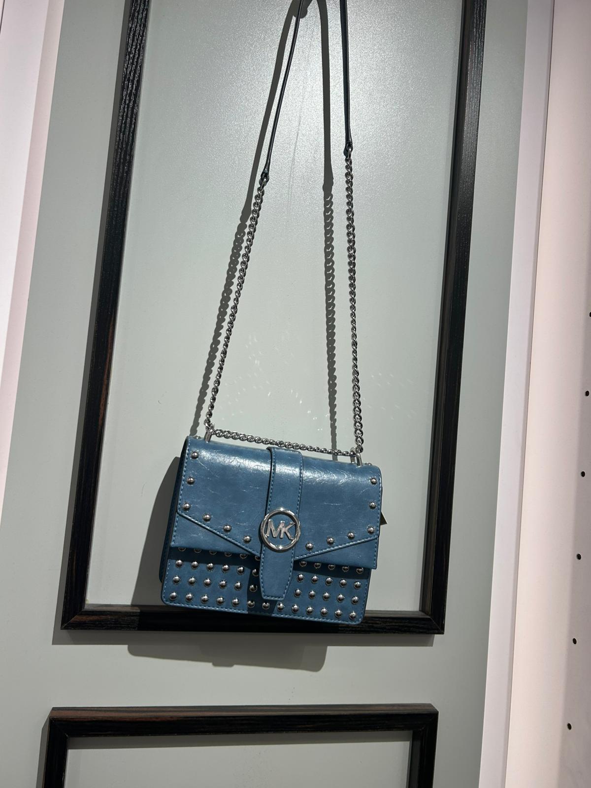 Michael Kors WOMENS' Greenwich Small Studded Distressed Crossbody Bag CORNFLOWER