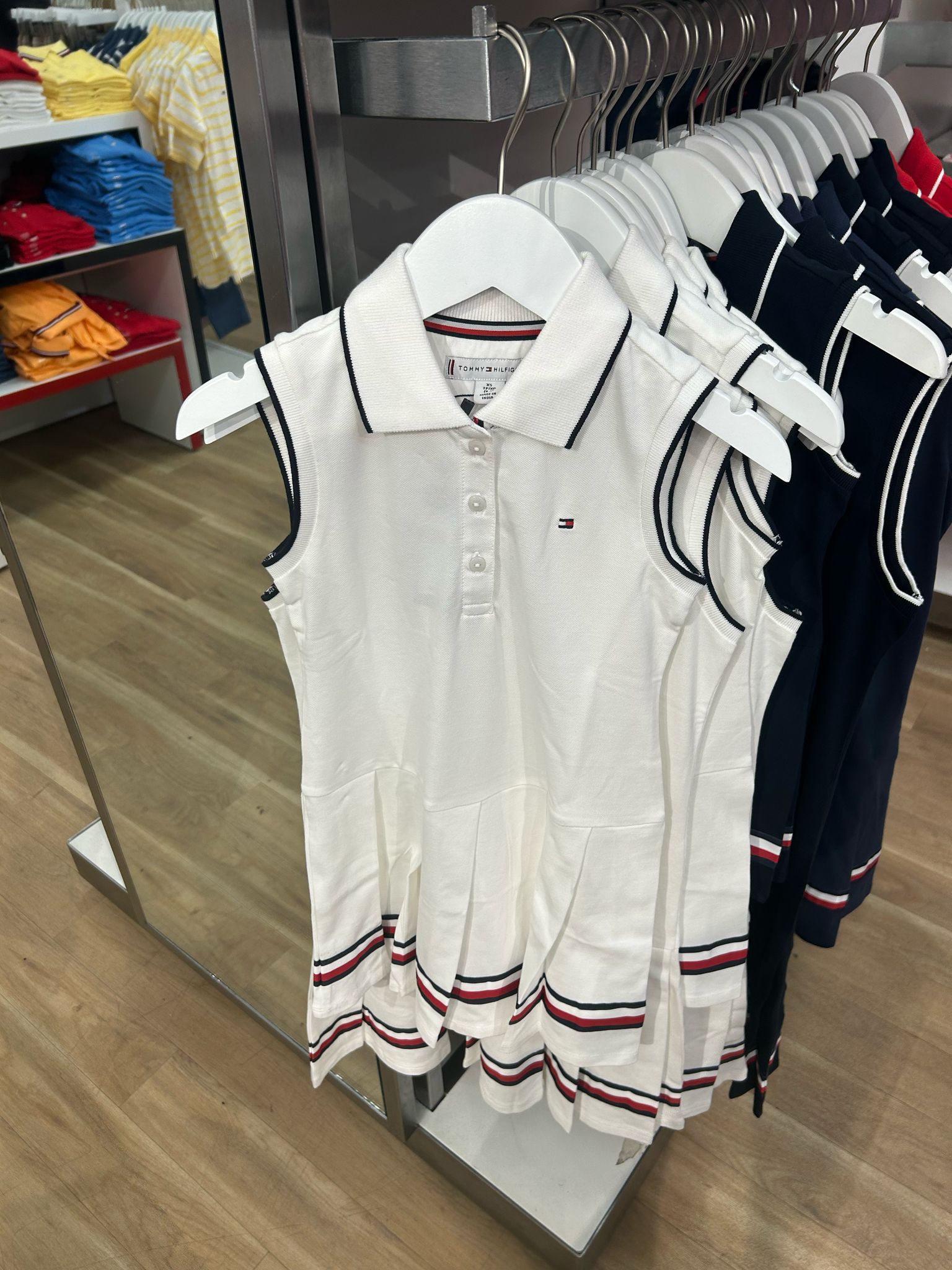 Tommy Girls Sleeveless Pleated Polo Dress/ White