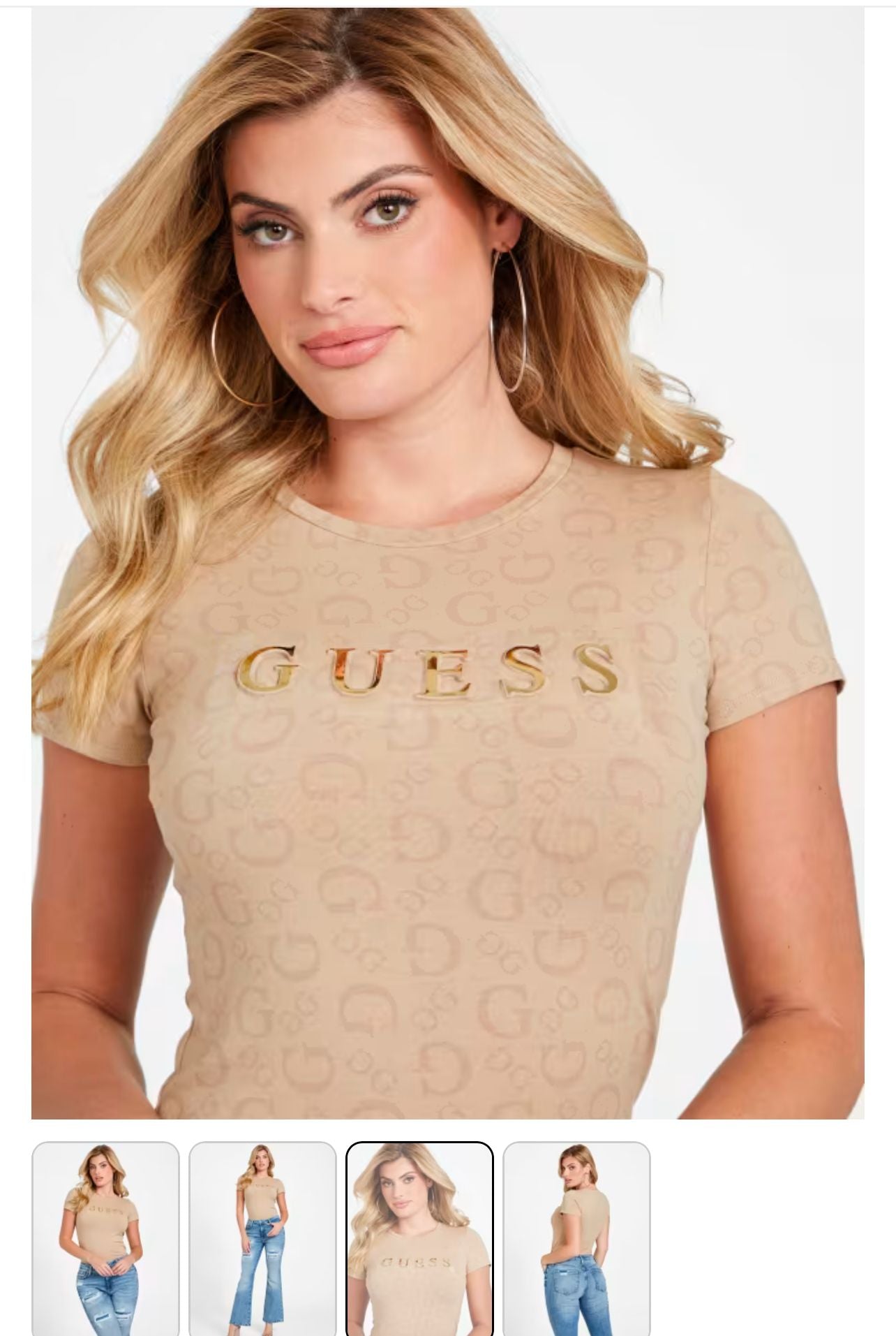 WOMEN GUESS Alexa Eco Monogram Print T-Shirt/ BEIGE
