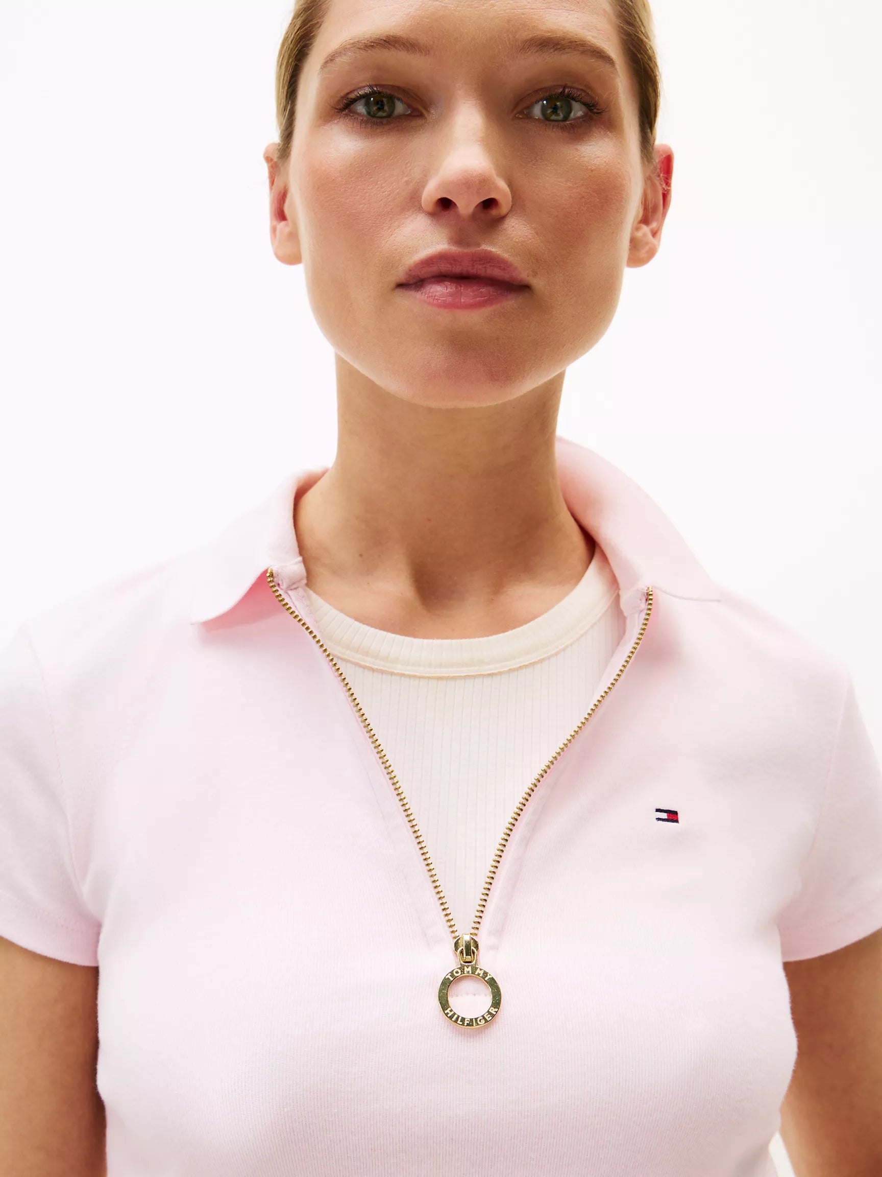 Tommy Womens' Slim Fit Zip Polo/Light Pink