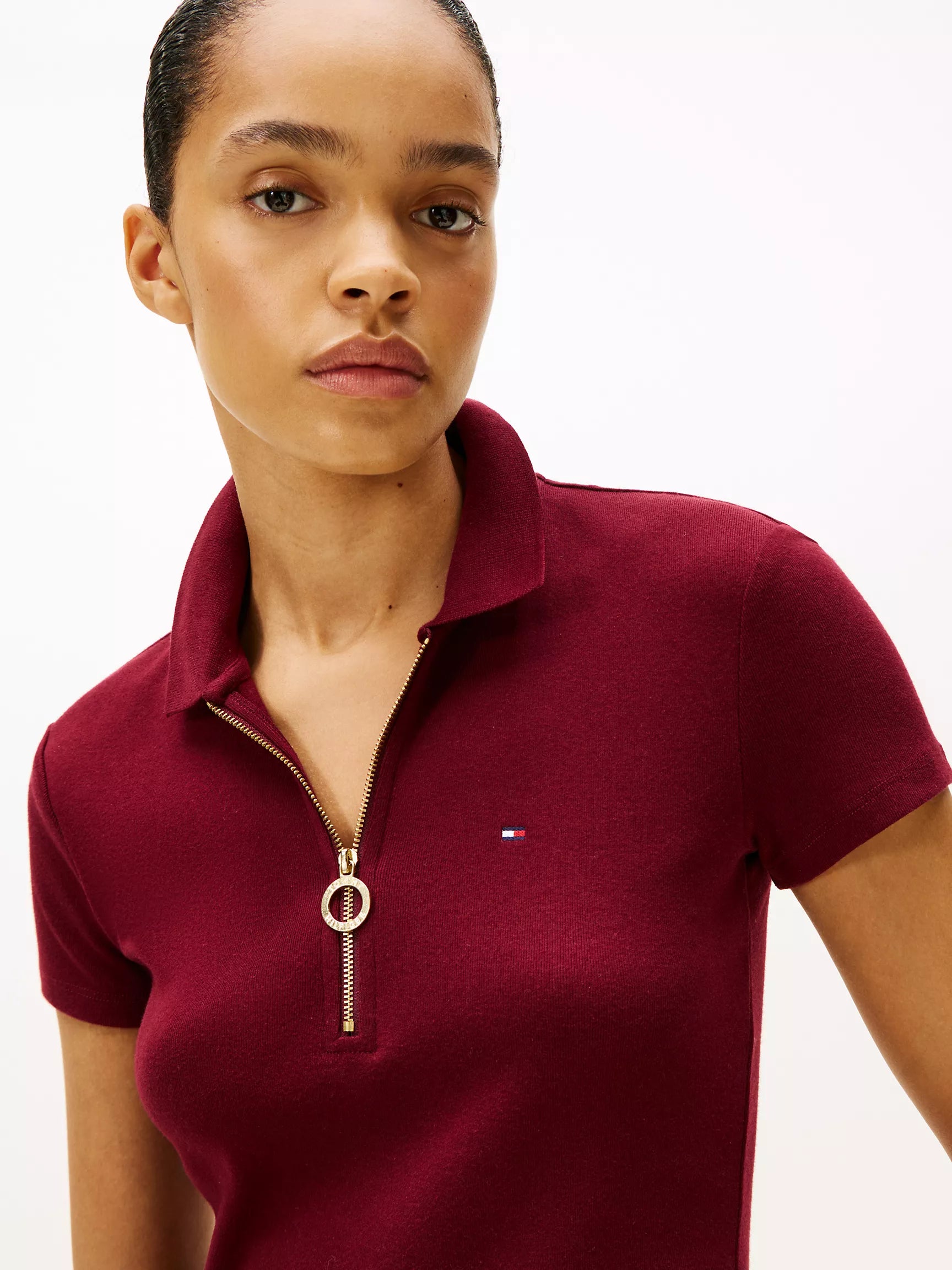 Tommy Womens' Slim Fit Zip Polo/ Burgundy