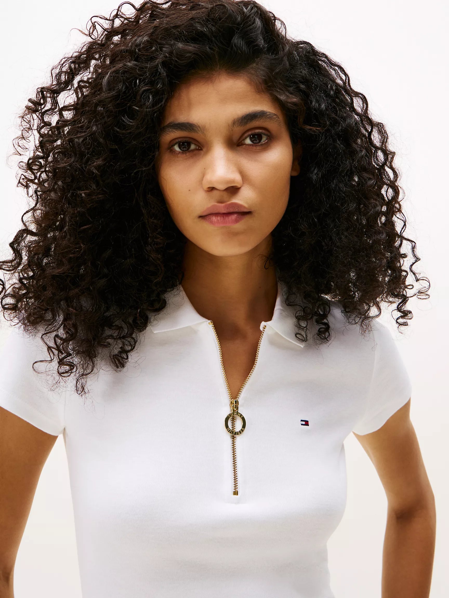 Tommy Womens' Slim Fit Zip Polo/ Optic White