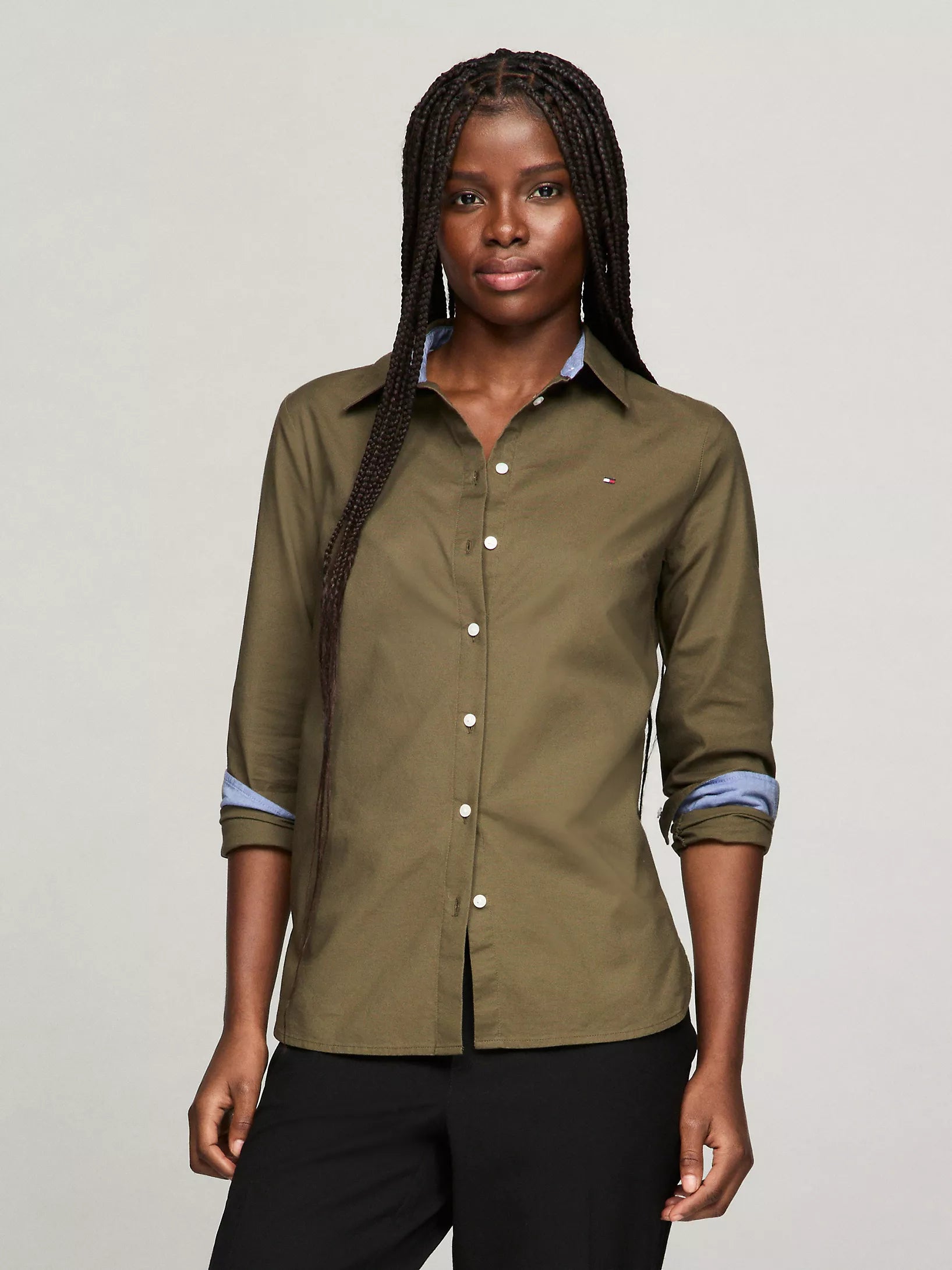 Tommy Hilfiger WOMEN Regular Fit Solid Stretch Oxford Shirt