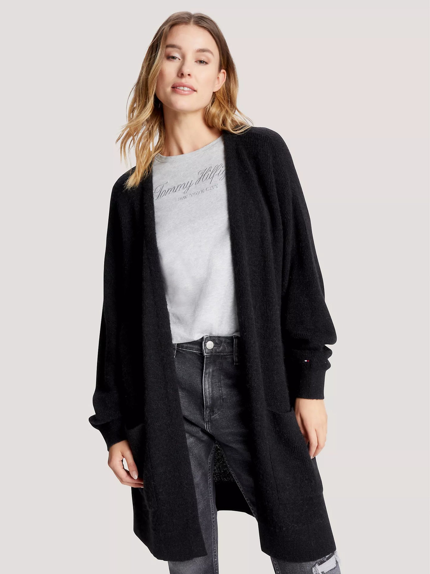 Women Tommy LONG OPEN CARDIGAN- Black