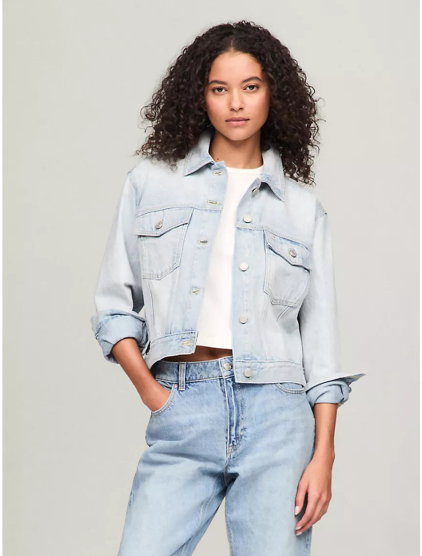 Tommy Jeans Cropped Light Wash Denim Jacket