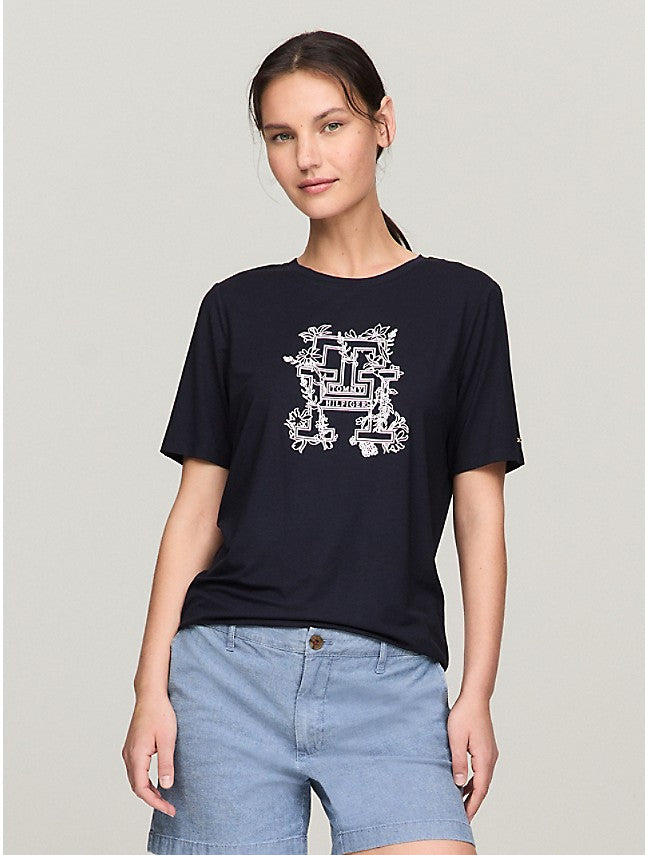 Tommy Hilfiger Floral Monogram T-Shirt - Black