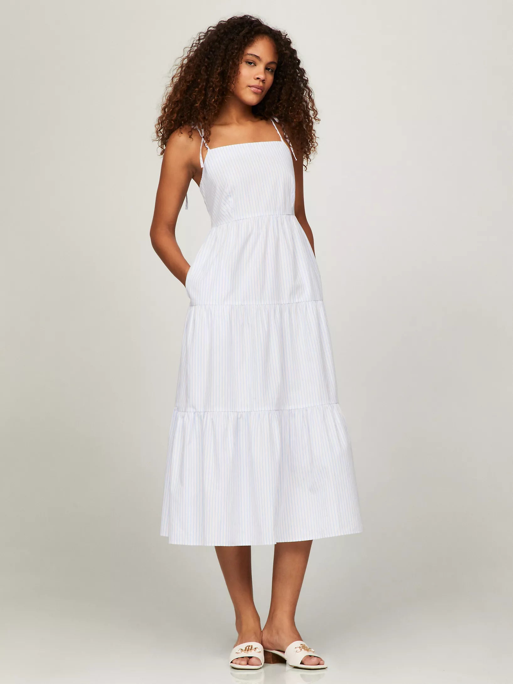 Tommy Hilfiger Women's Plaid Tiered Sleeveless Dress White Size X-Large