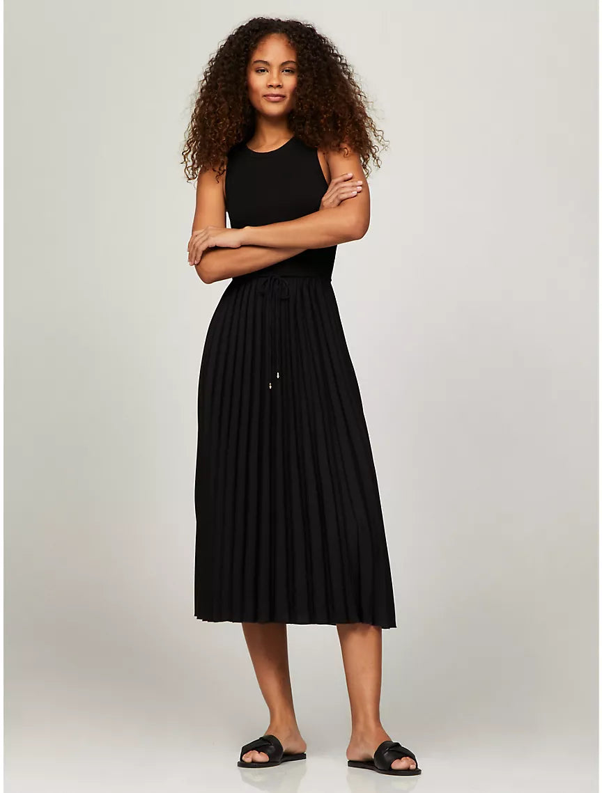 Tommy Hilfiger Sleeveless Pleated Midi Dress - Black