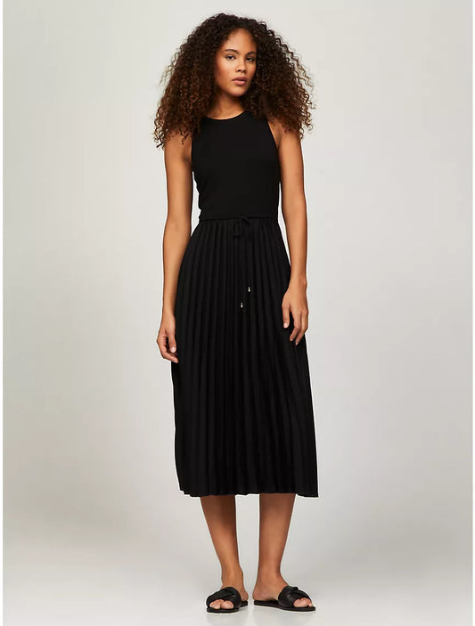 Tommy Hilfiger Sleeveless Pleated Midi Dress - Black