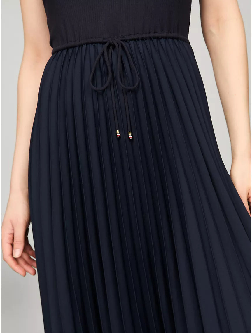 Tommy Hilfiger Sleeveless Pleated Midi Dress - Navy