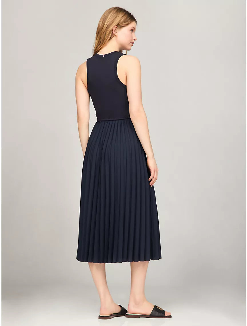 Tommy Hilfiger Sleeveless Pleated Midi Dress - Navy