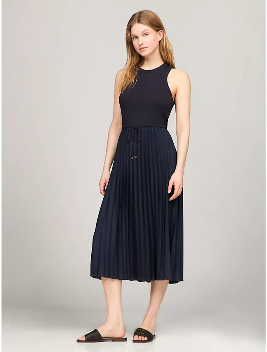 Tommy Hilfiger Sleeveless Pleated Midi Dress - Navy