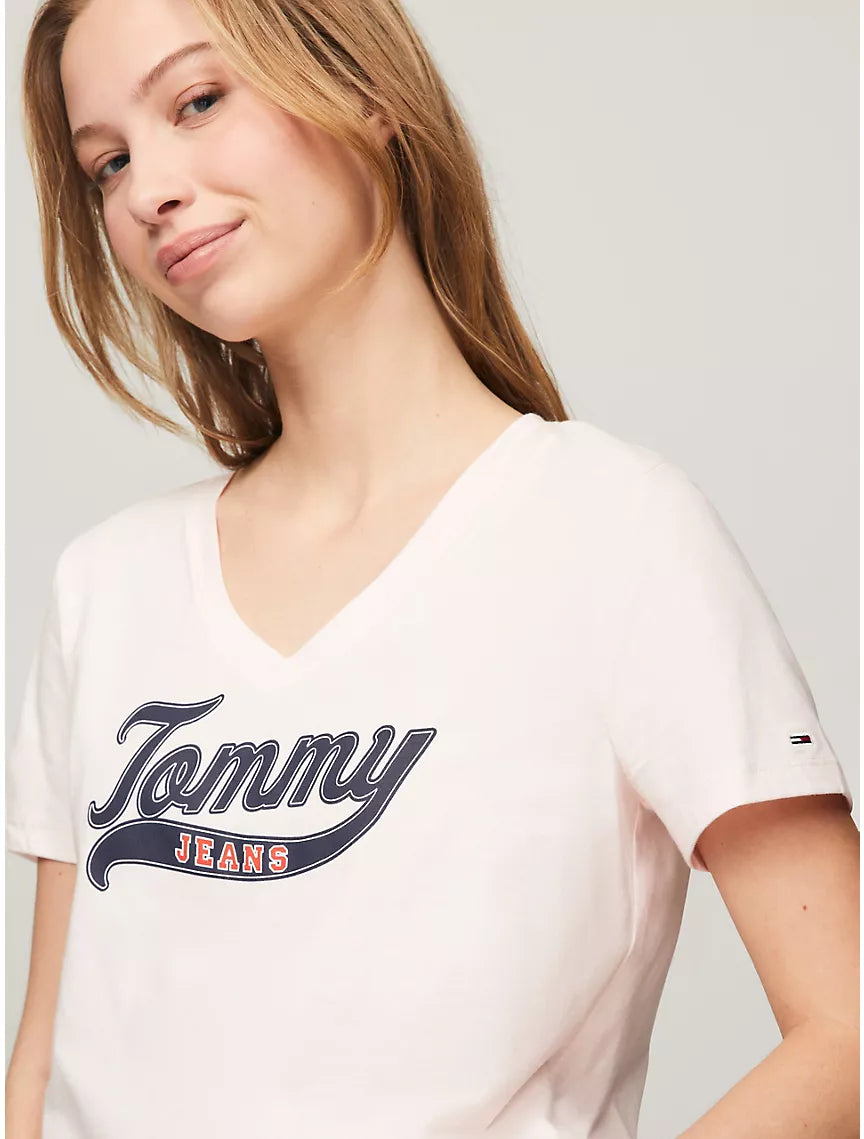 Tommy Jeans Tommy Logo V-Neck T-Shirt - Pink Dream