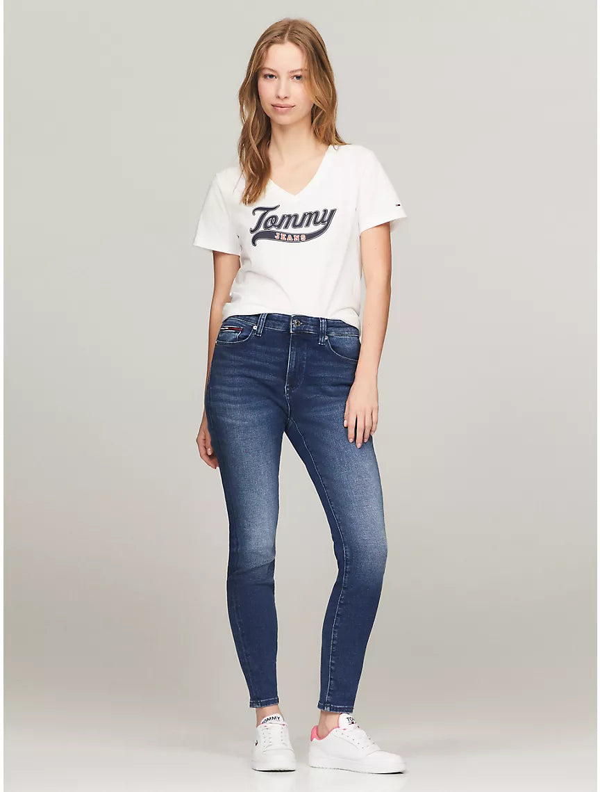 Tommy Jeans Tommy Logo V-Neck T-Shirt - Fresh White