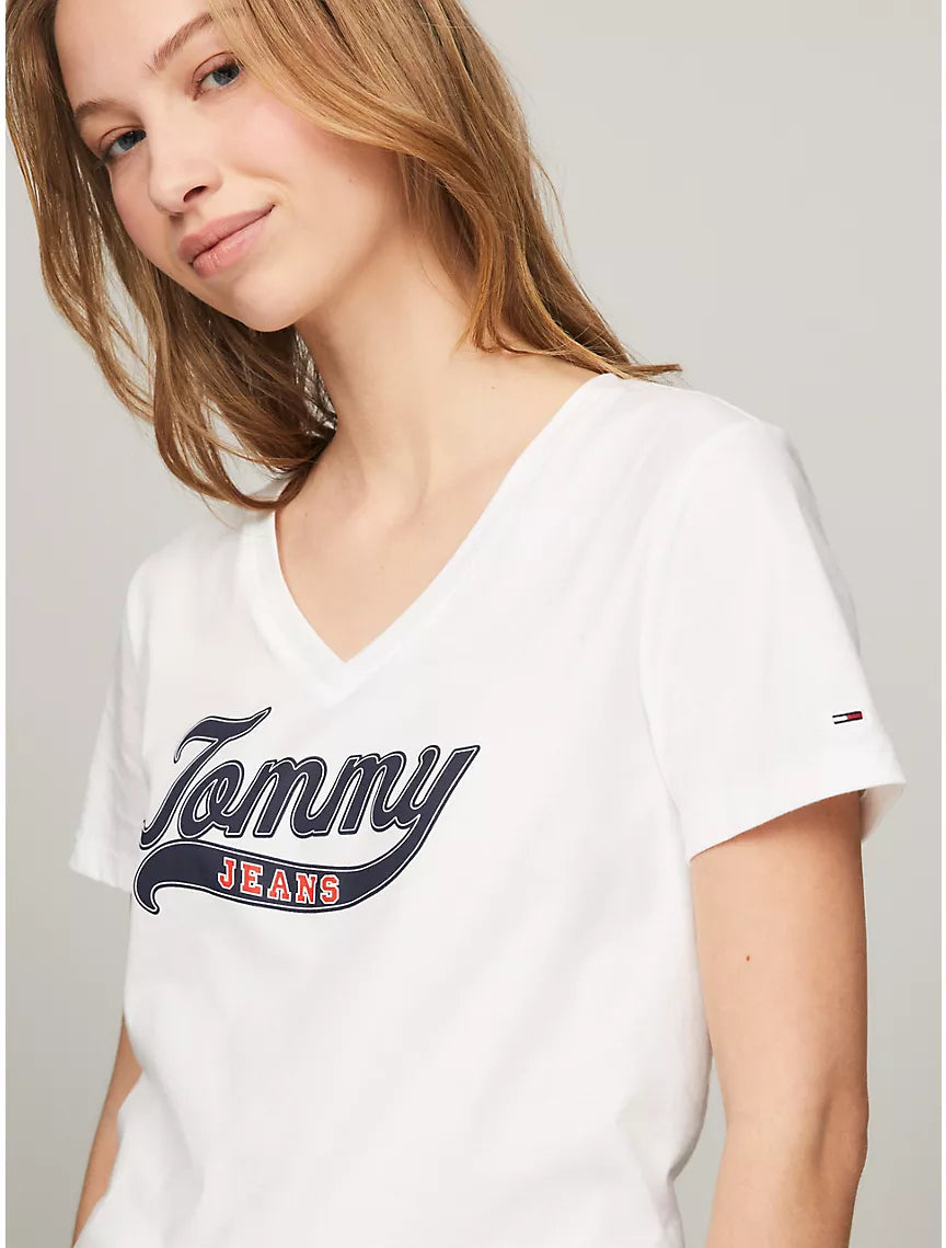 Tommy Jeans Tommy Logo V-Neck T-Shirt - Fresh White