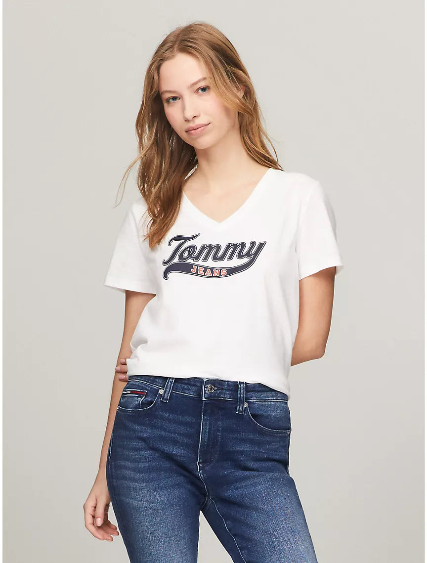 Tommy Jeans Tommy Logo V-Neck T-Shirt - Fresh White