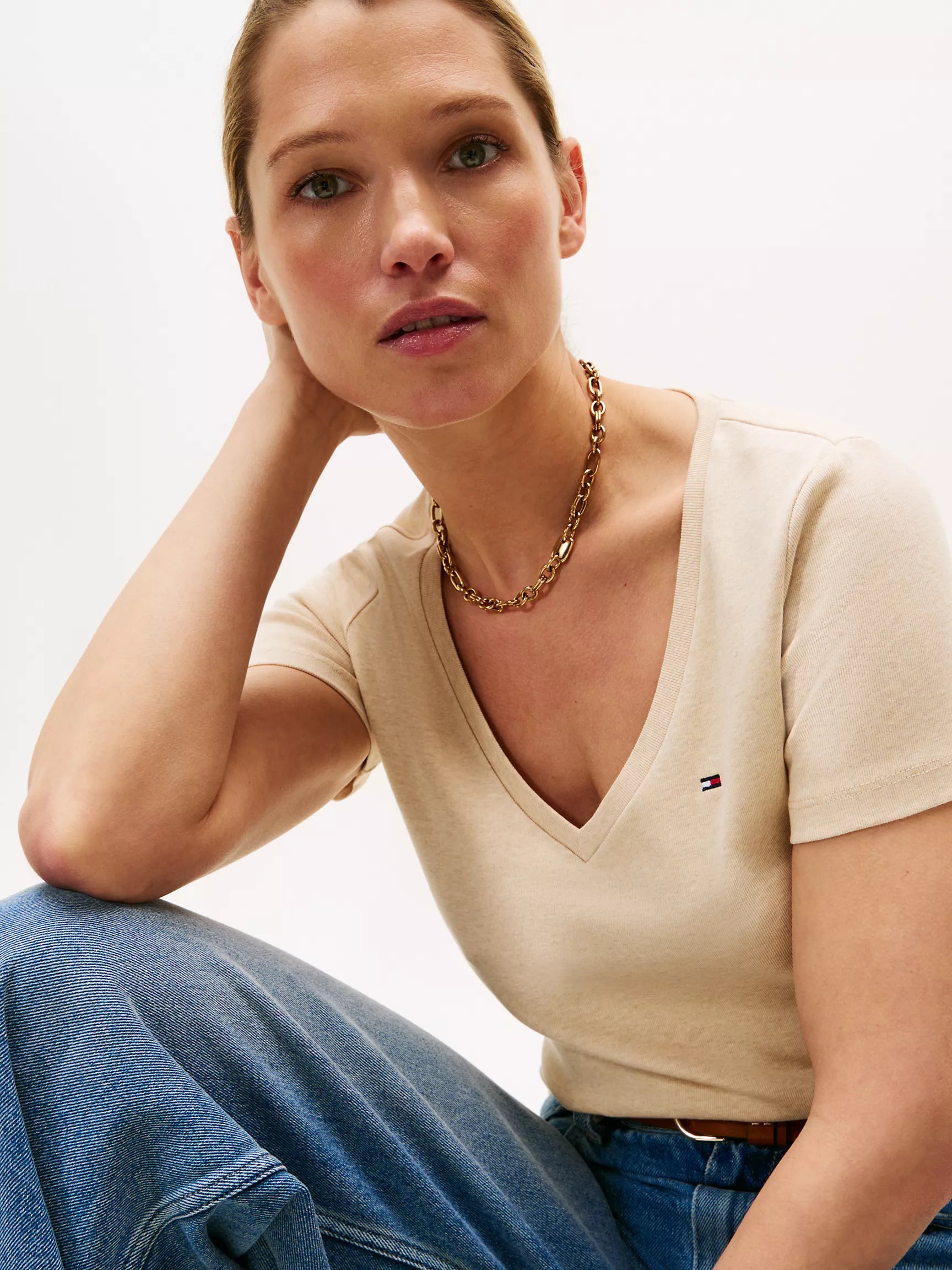TOMMY Womens' V-Neck Favorite T-Shirt/ Beige Heather