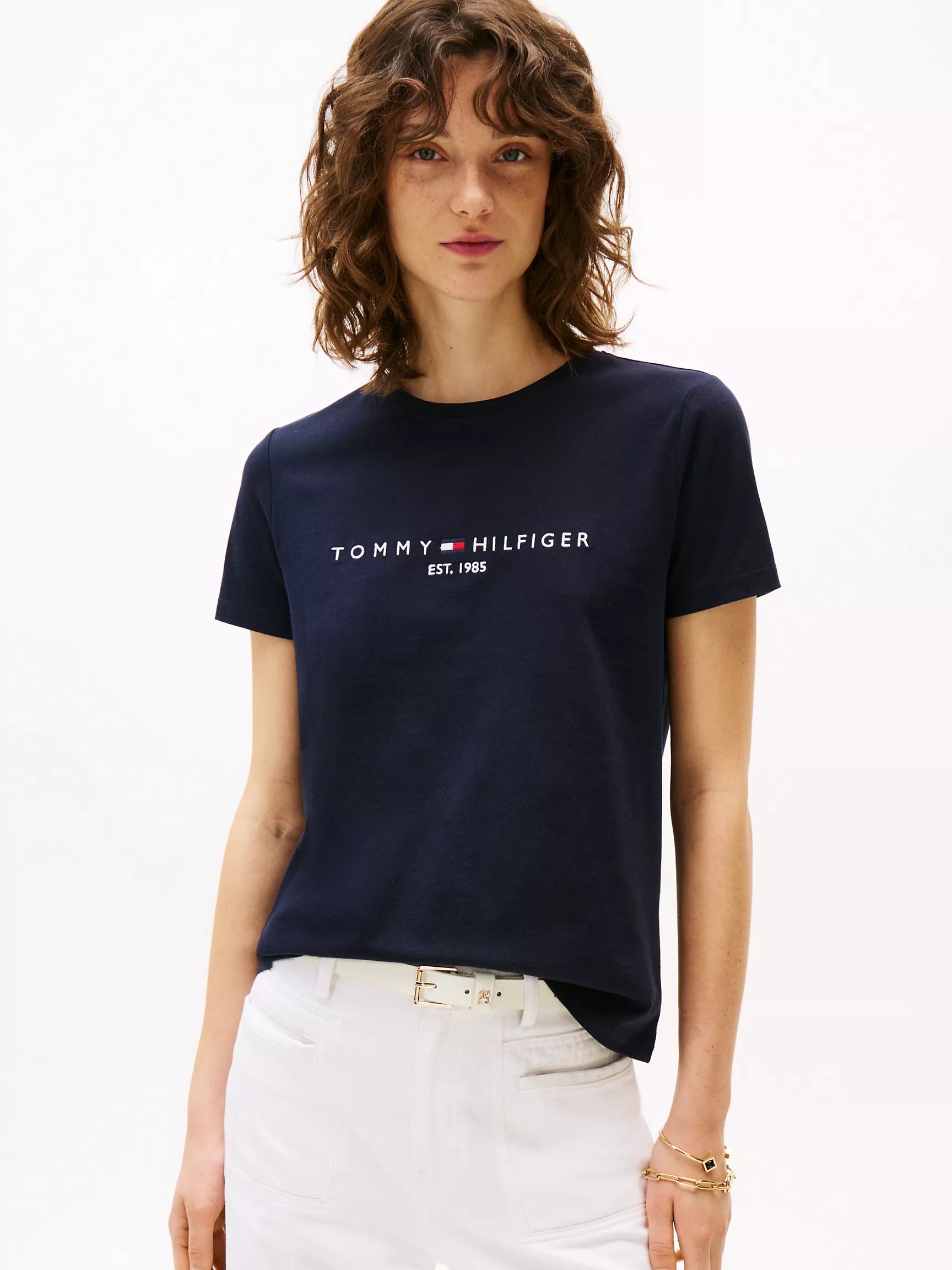 Womens' Tommy Embroidered Tommy Logo T-Shirt/ Navy
