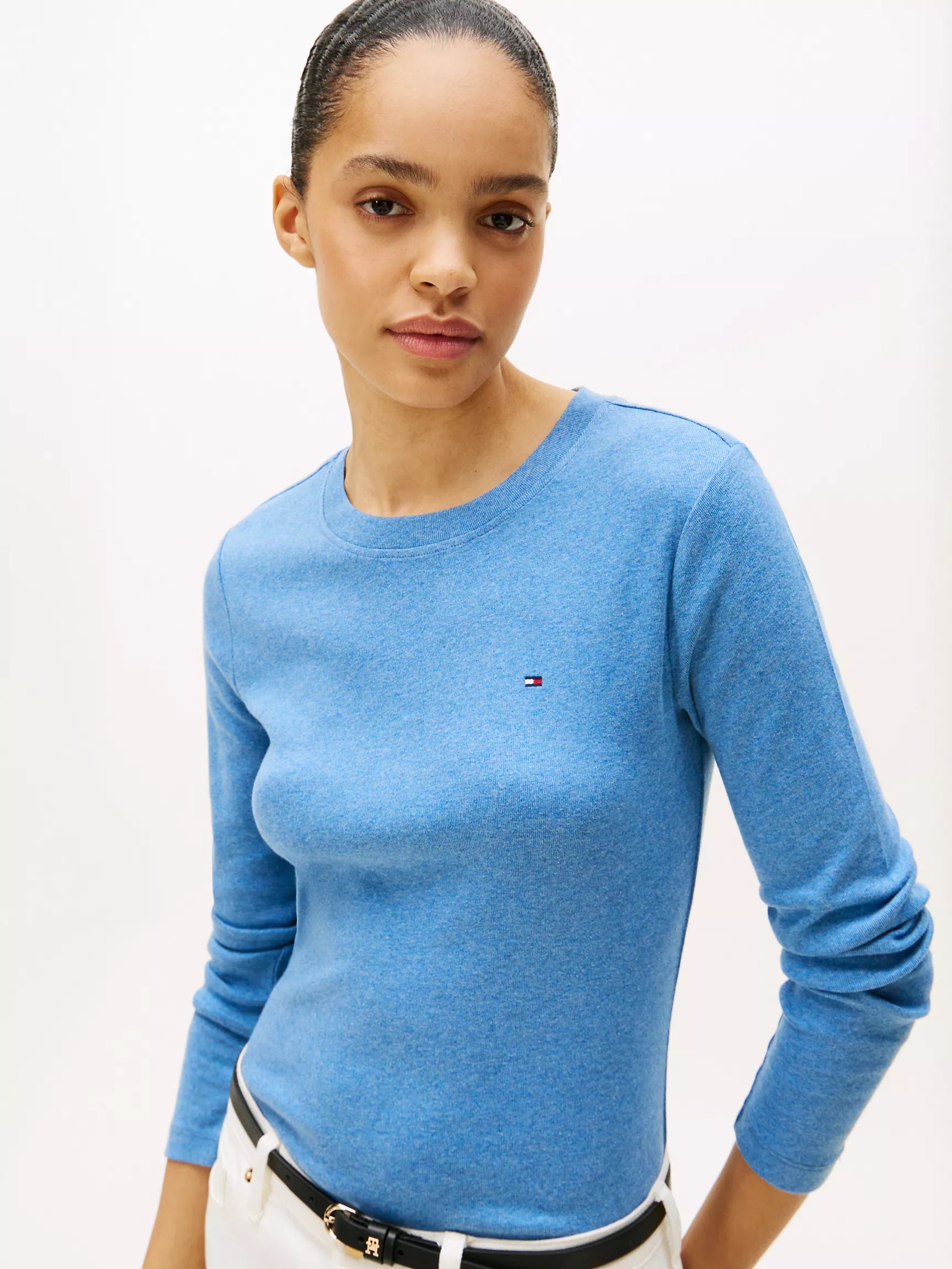 Tommy Womens' Long-Sleeve Crewneck Favorite T-Shirt/ Fossil Blue Heather