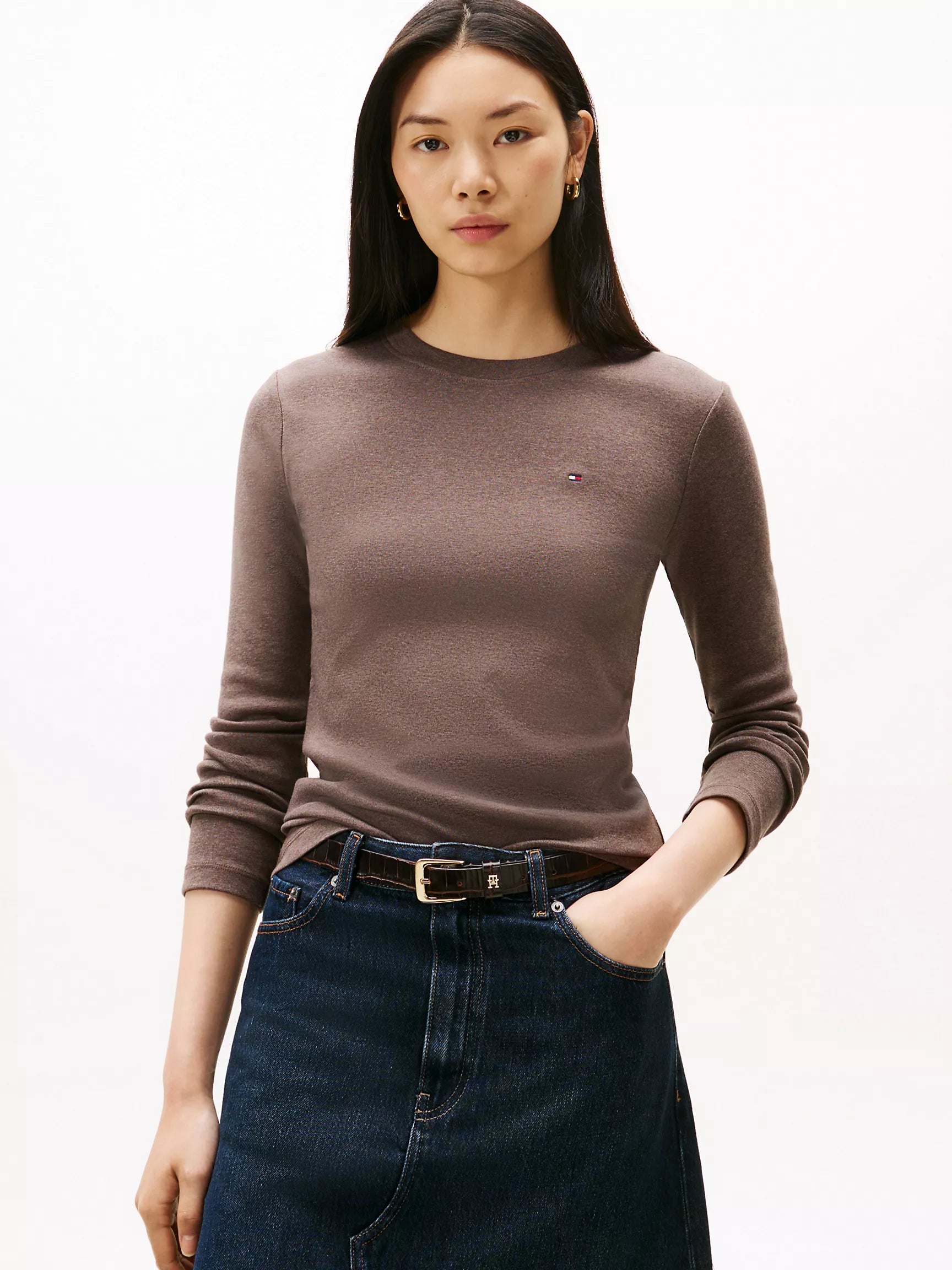 Tommy Womens' Long-Sleeve Crewneck Favorite T-Shirt/  Brown