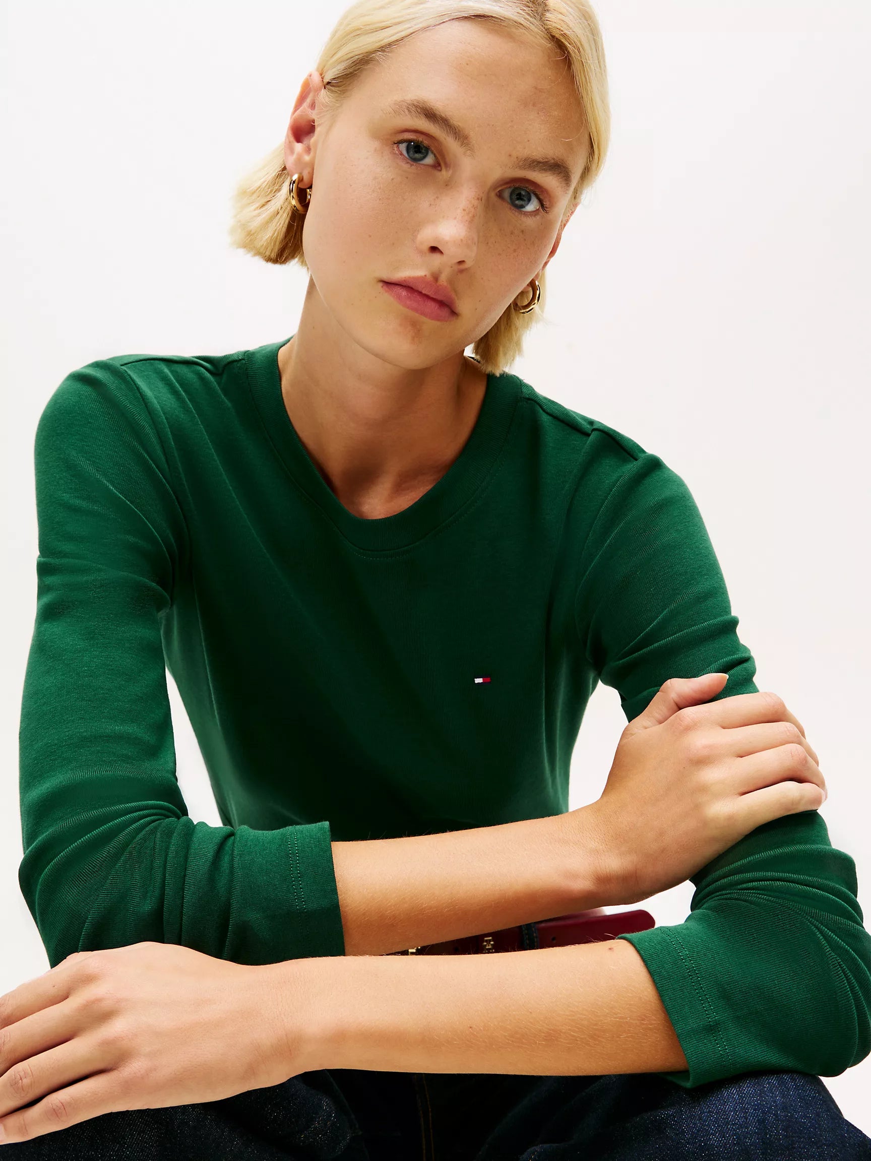 Tommy Womens' Long-Sleeve Crewneck Favorite T-Shirt/ Ornamental Green