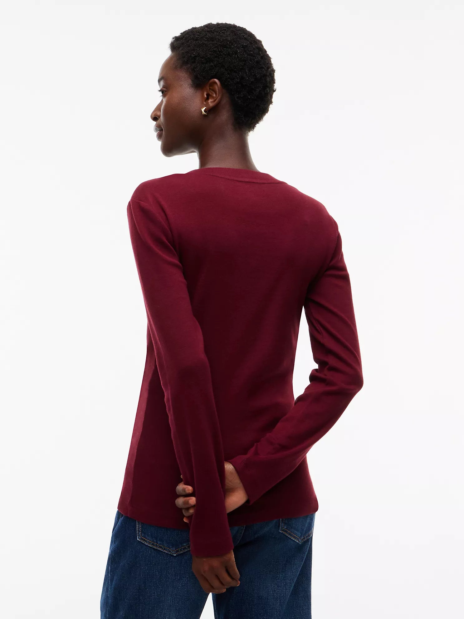 Tommy Hilfiger Women's Long-Sleeve Crewneck Favorite T-Shirt-Burgundy