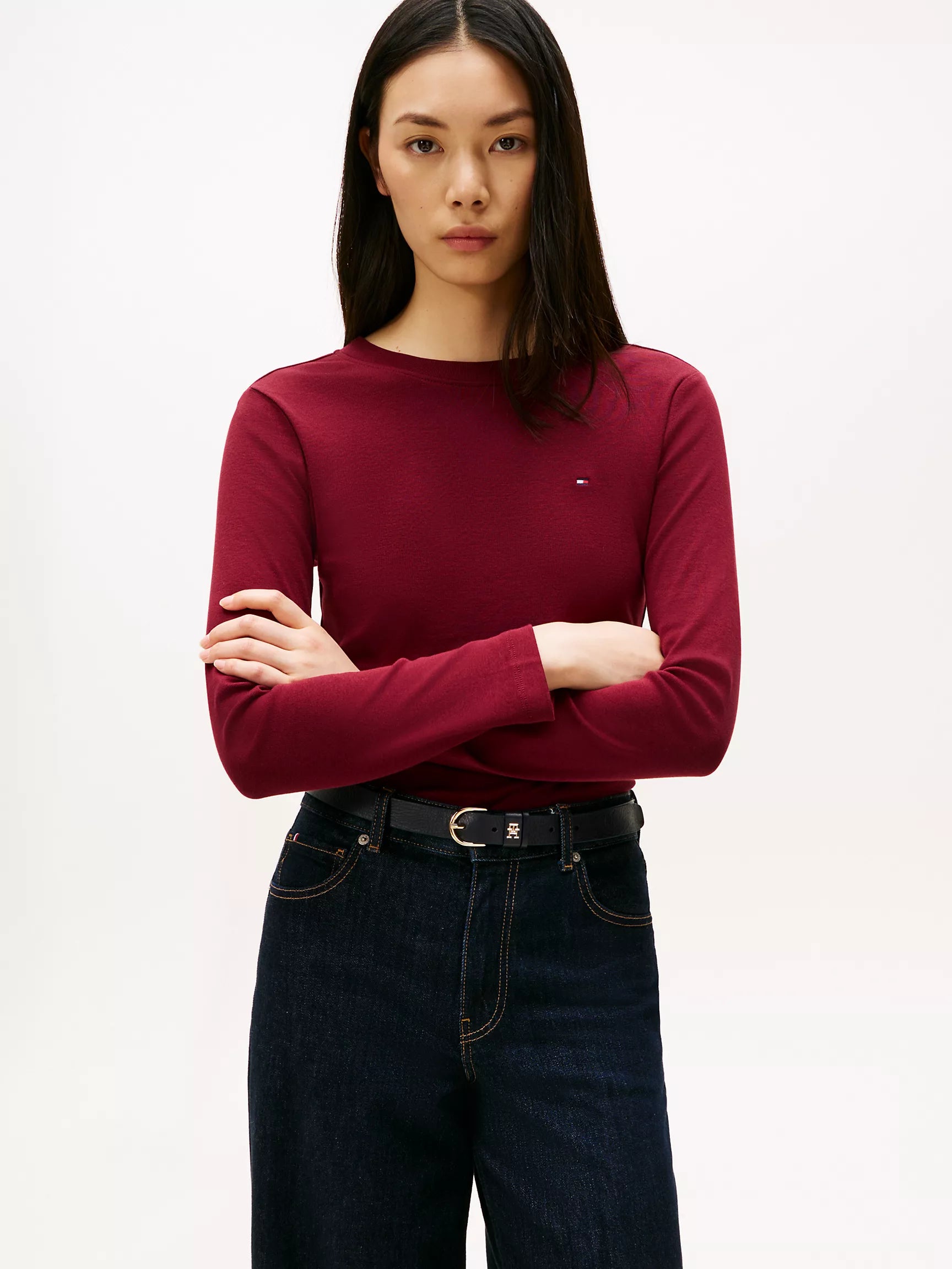Tommy Womens' Long-Sleeve Crewneck Favorite T-Shirt/  Burgundy