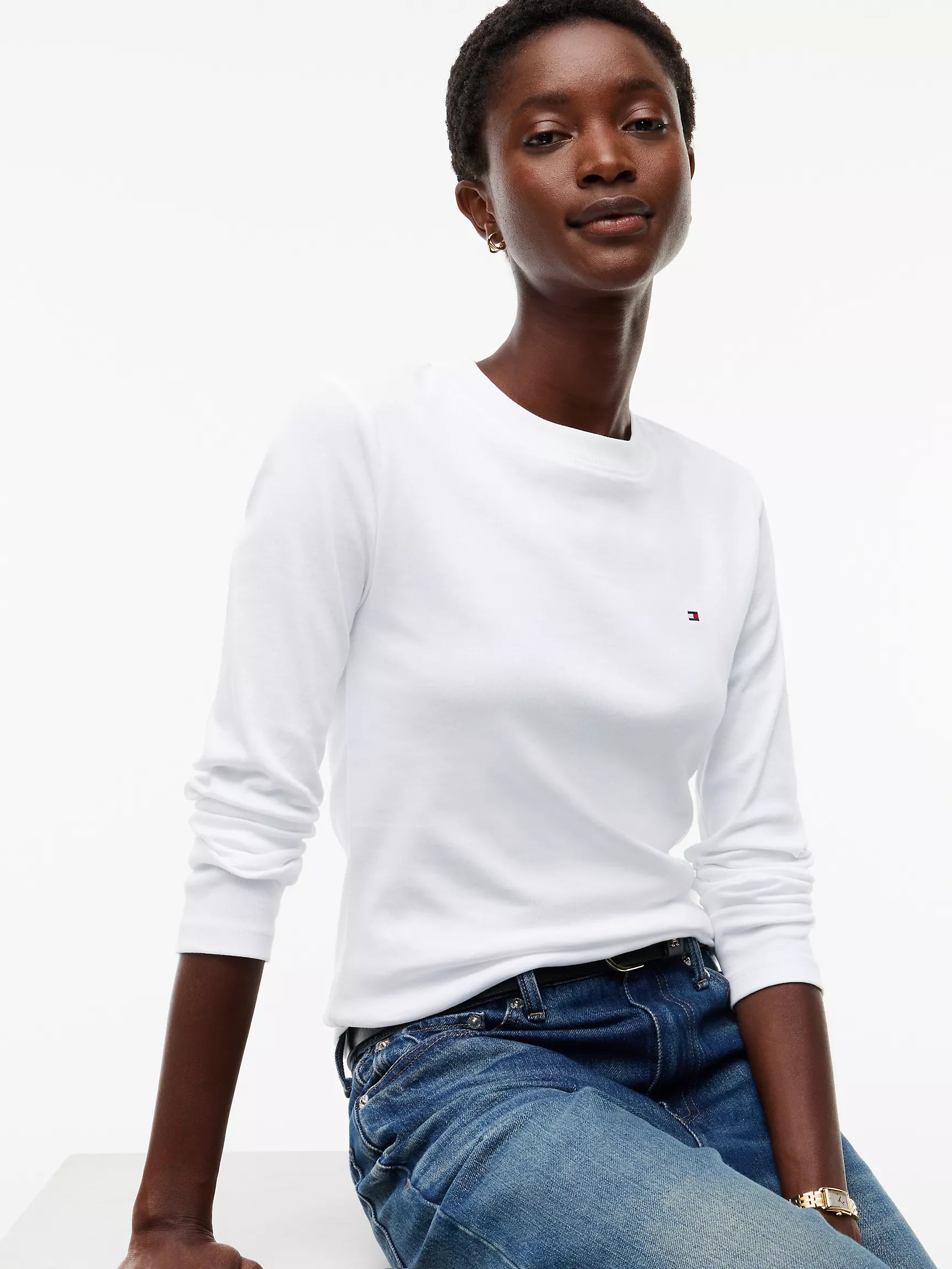 Tommy Hilfiger Women's Long-Sleeve Crewneck Favorite T-Shirt-White