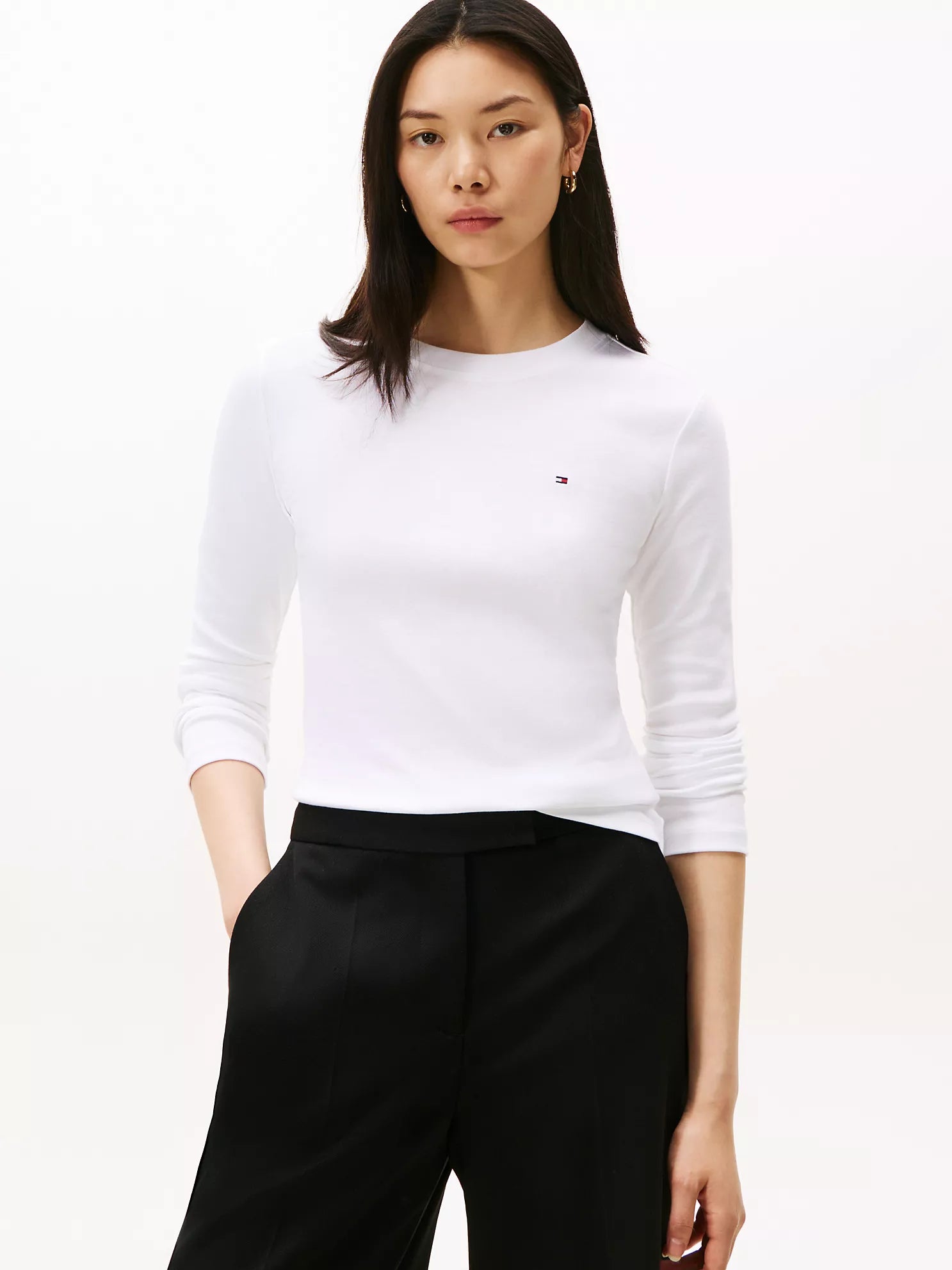 Womens' TOMMY Long-Sleeve Crewneck Favorite T-Shirt white