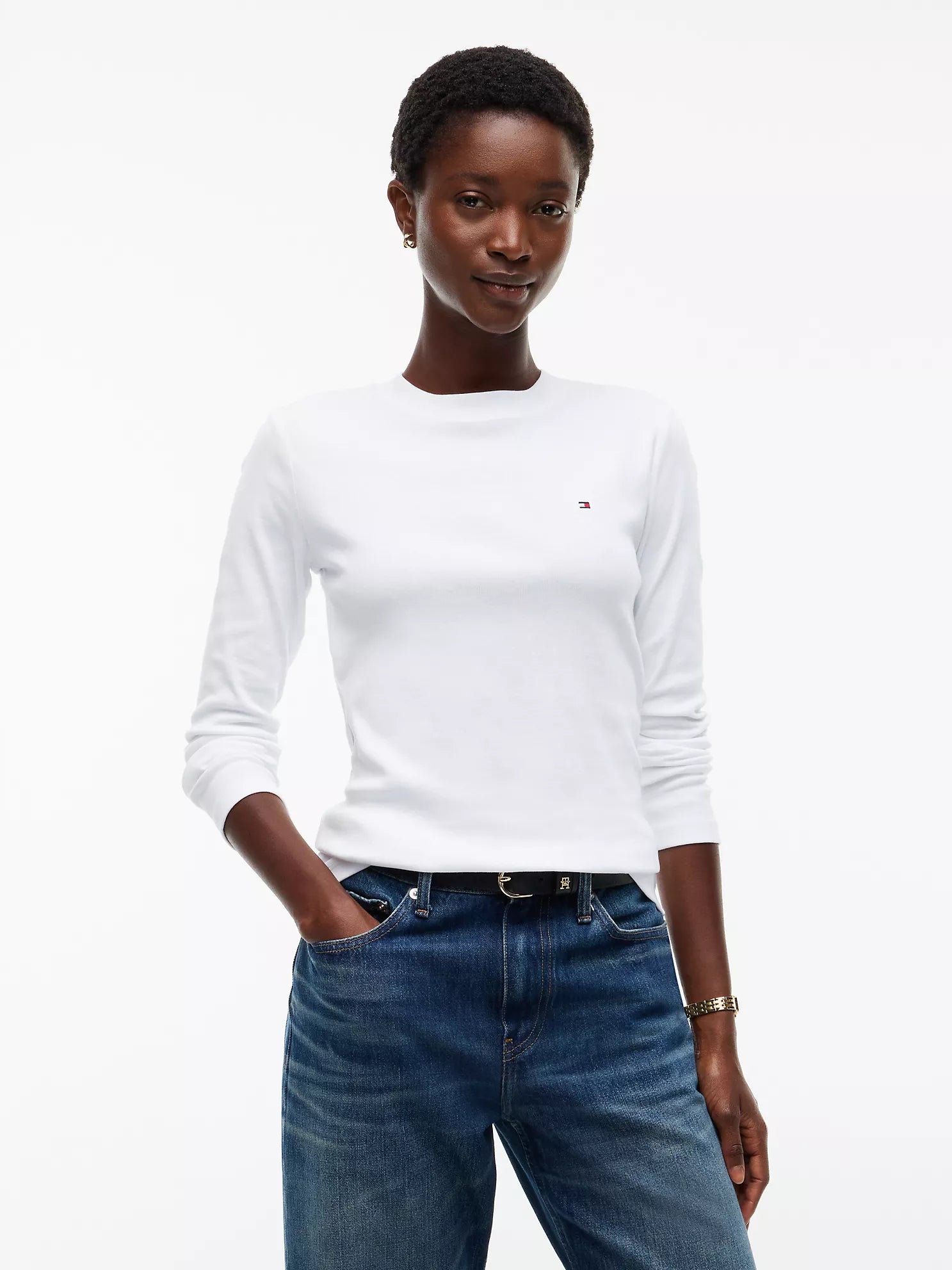 Tommy Hilfiger Women's Long-Sleeve Crewneck Favorite T-Shirt-White