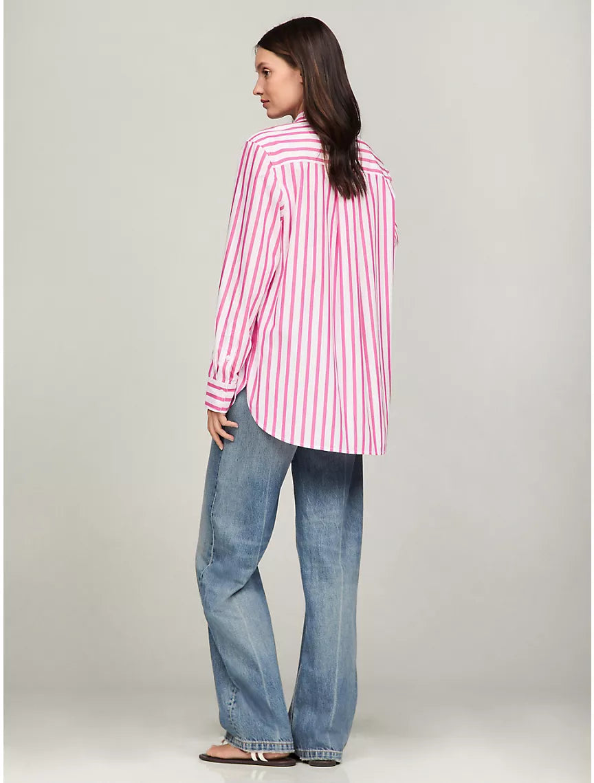 WOMENS' Tommy Hilfiger Oversized Stripe Poplin Shirt - Pink Passion Multi