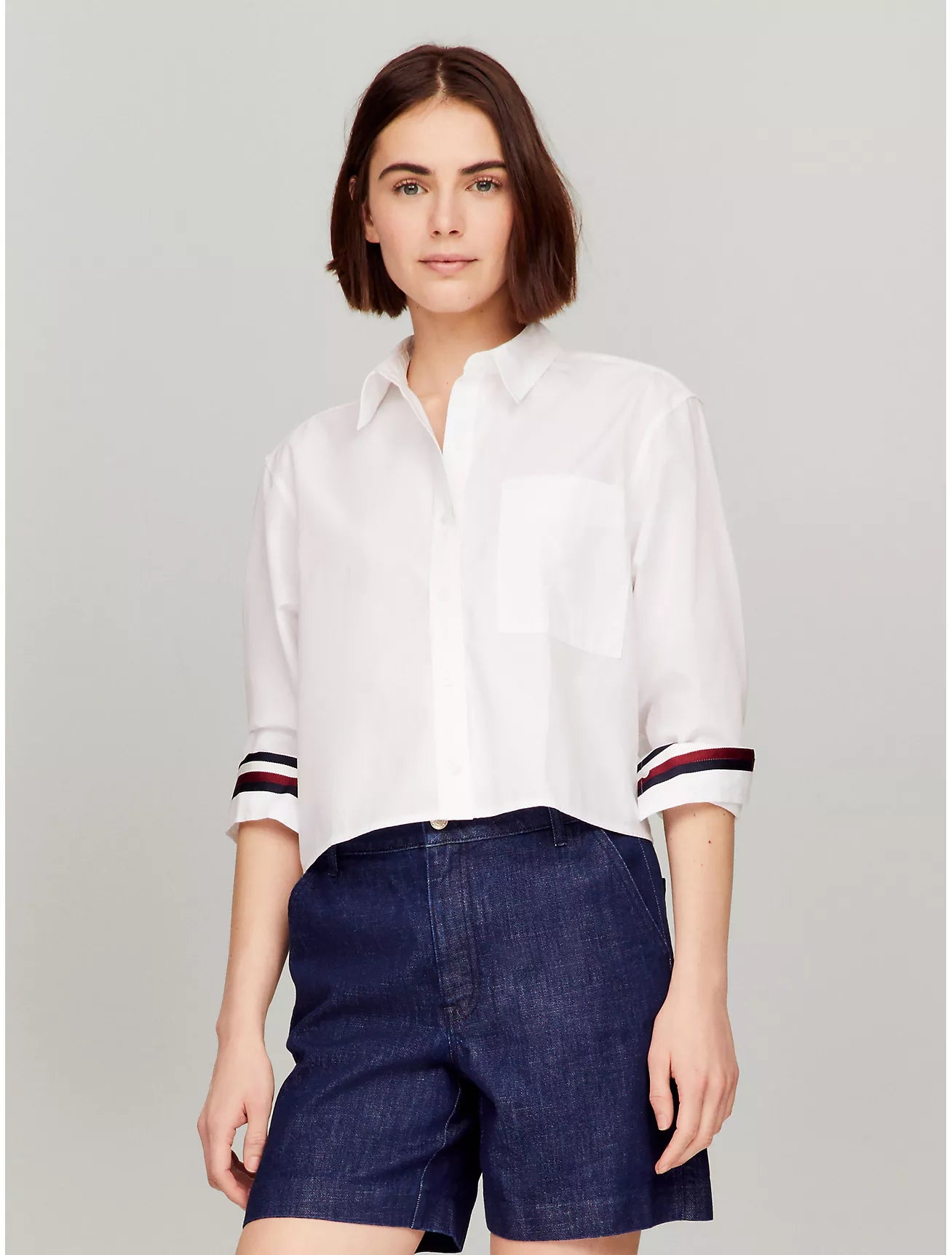 Tommy Hilfiger Oversized Cropped Stripe-Cuff Shirt