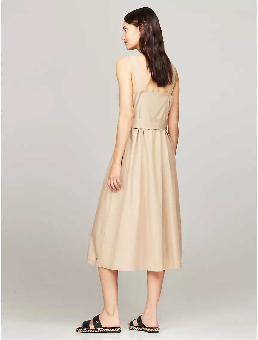 Tommy Hilfiger Sleeveless Belted Midi Dress - Khaki Sand