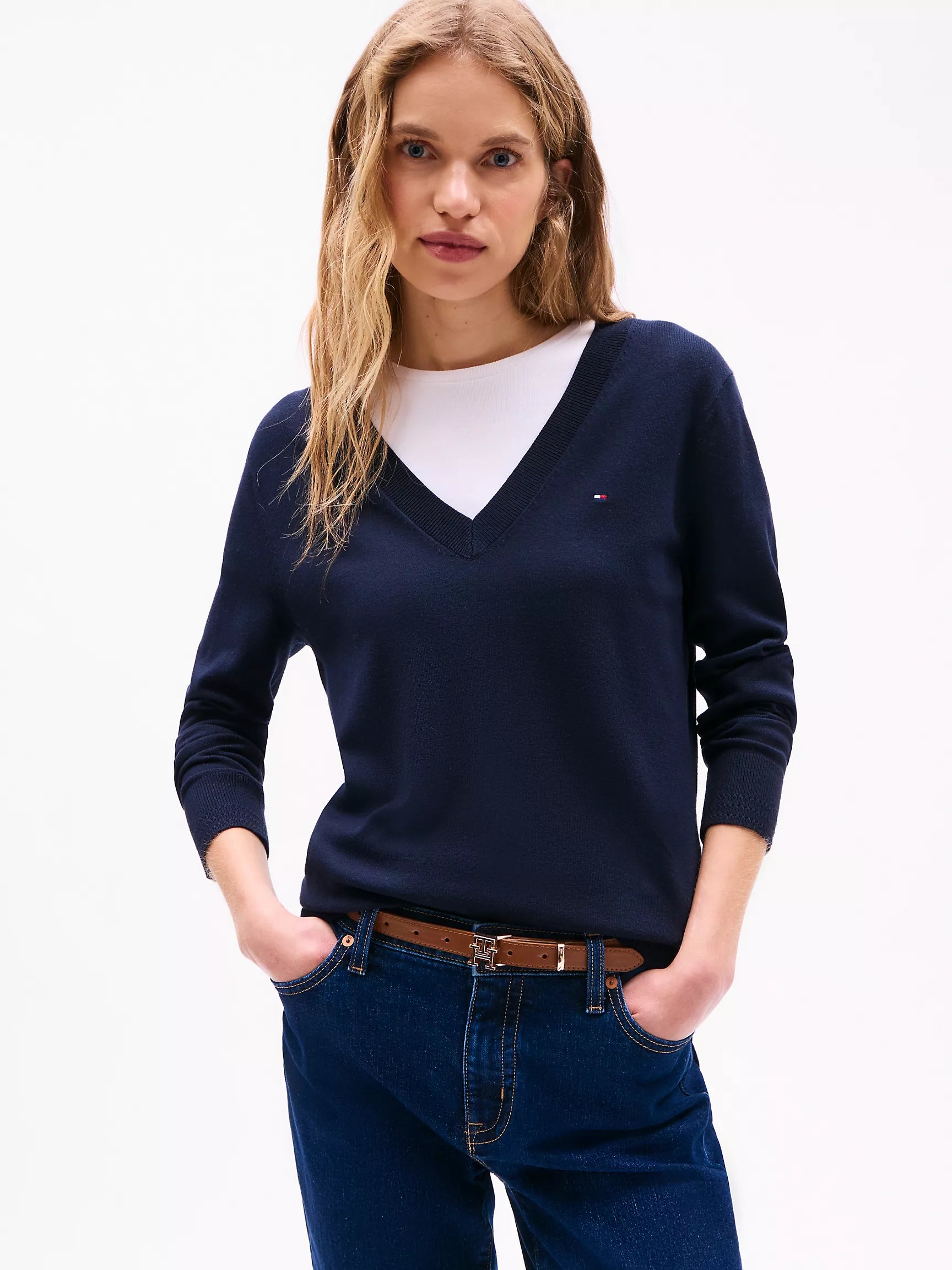 Tommy Hilfiger Womens' Cotton Jersey V-Neck Sweater