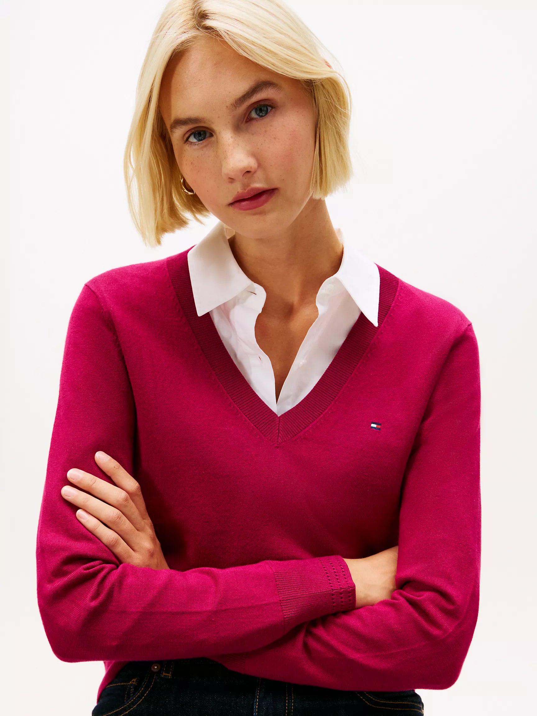 Tommy WOMENS' Viscose-Blend V-Neck Sweater Italian Wine