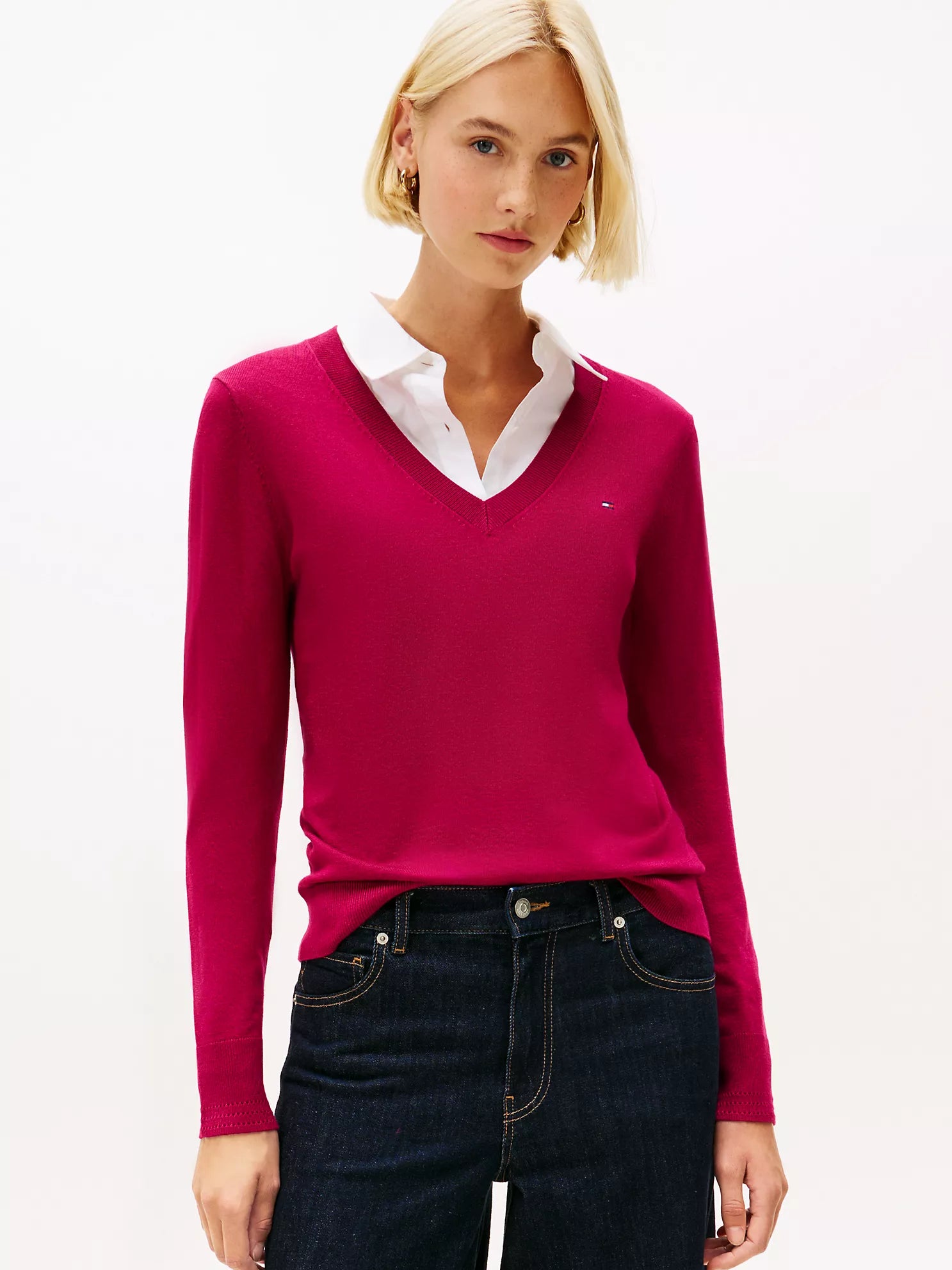 Tommy WOMENS' Viscose-Blend V-Neck Sweater Italian Wine