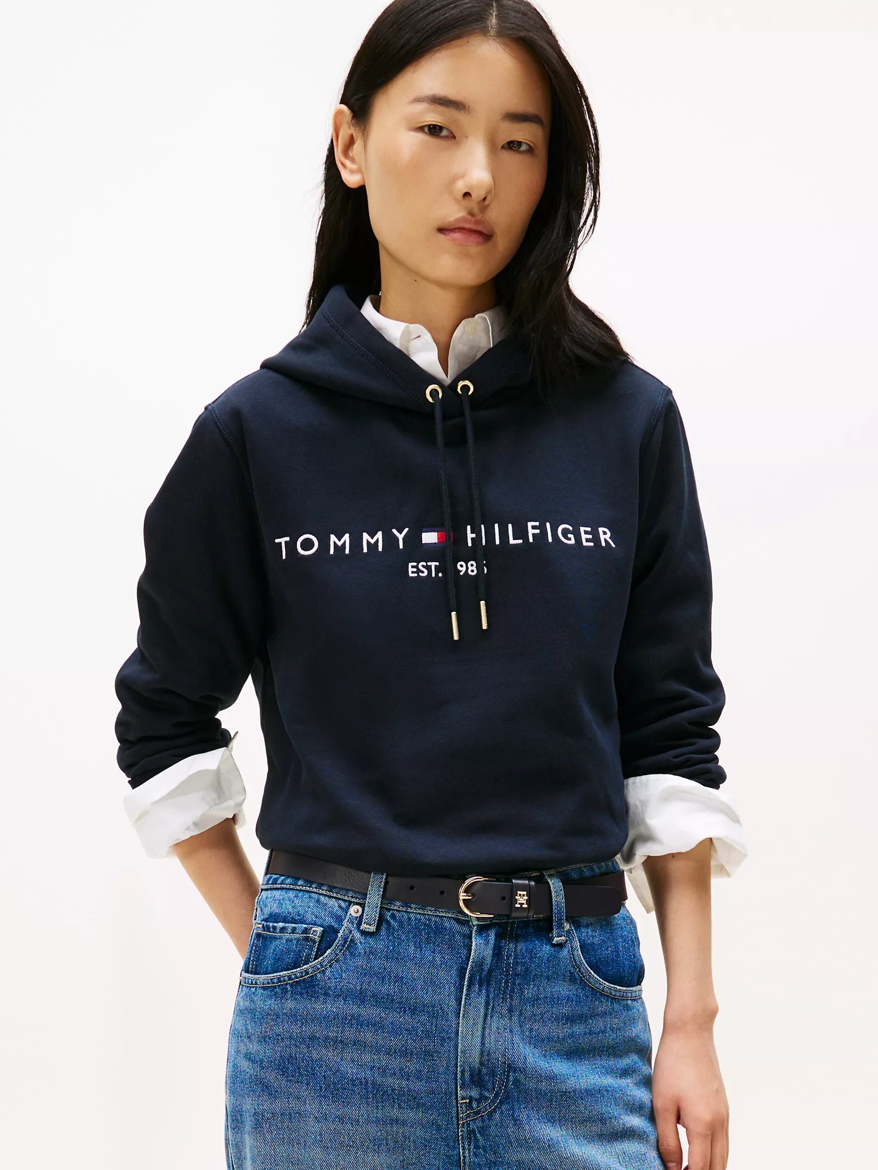 Tommy Womens' Embroidered Tommy Logo Hoodie/ Navy
