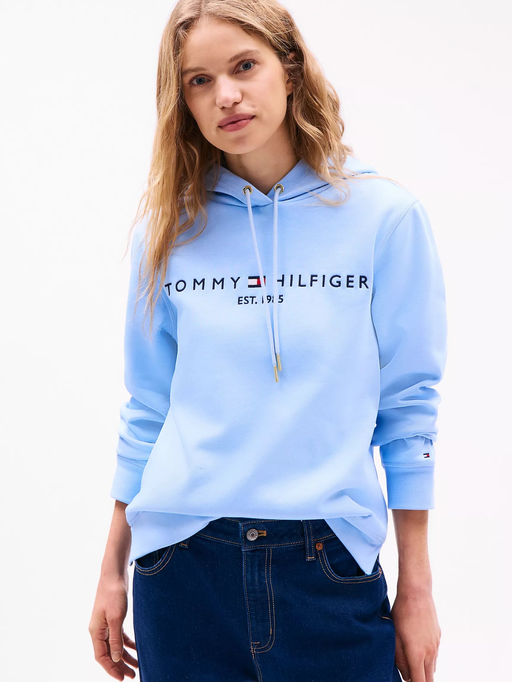 Women Embroidered Tommy Logo Hoodie/Vessel Blue